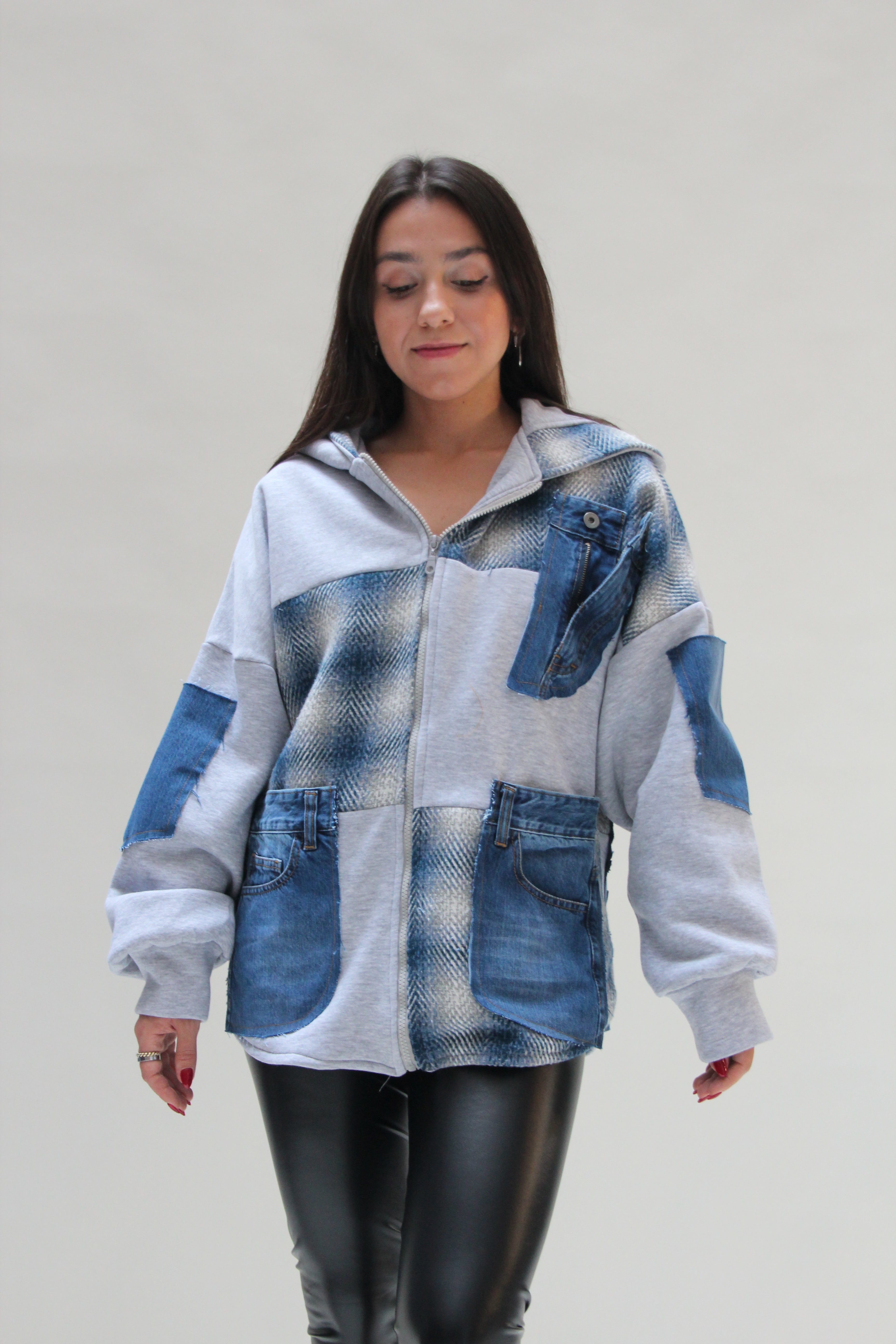 Patchwork denim clearance jacket womens