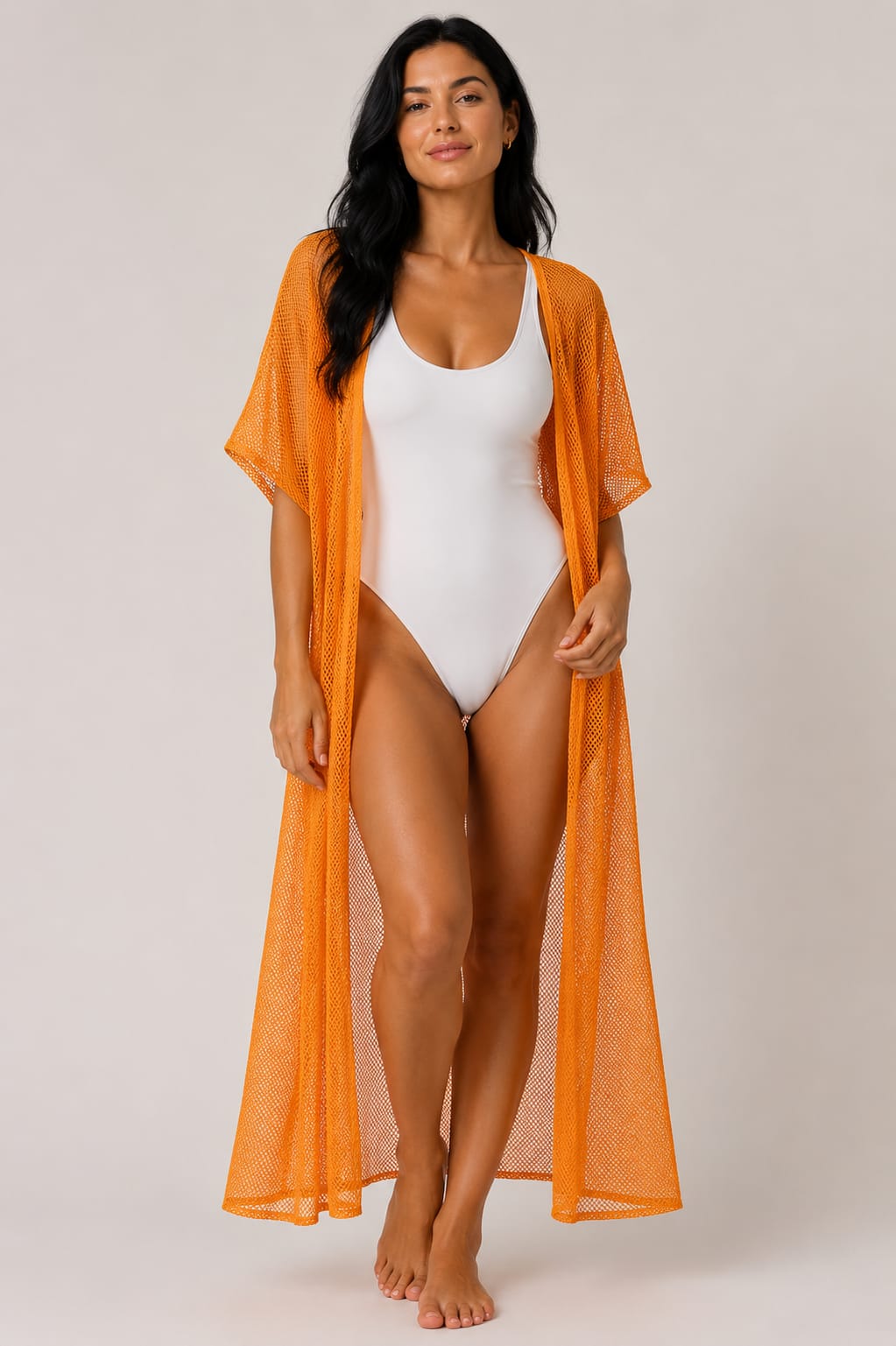 Orange Mesh Beach Cover-up