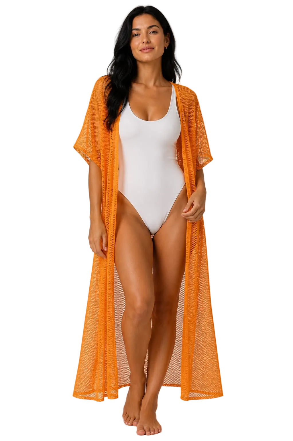 Orange Mesh Beach Cover-up