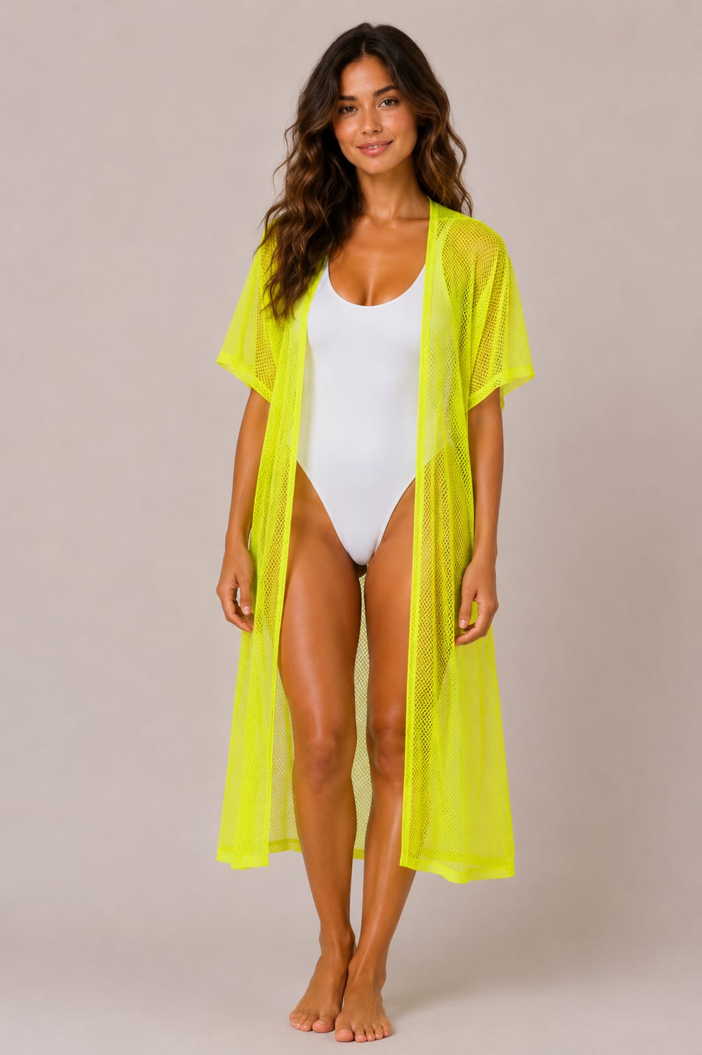 Neon Yellow Mesh Beach Cover-up