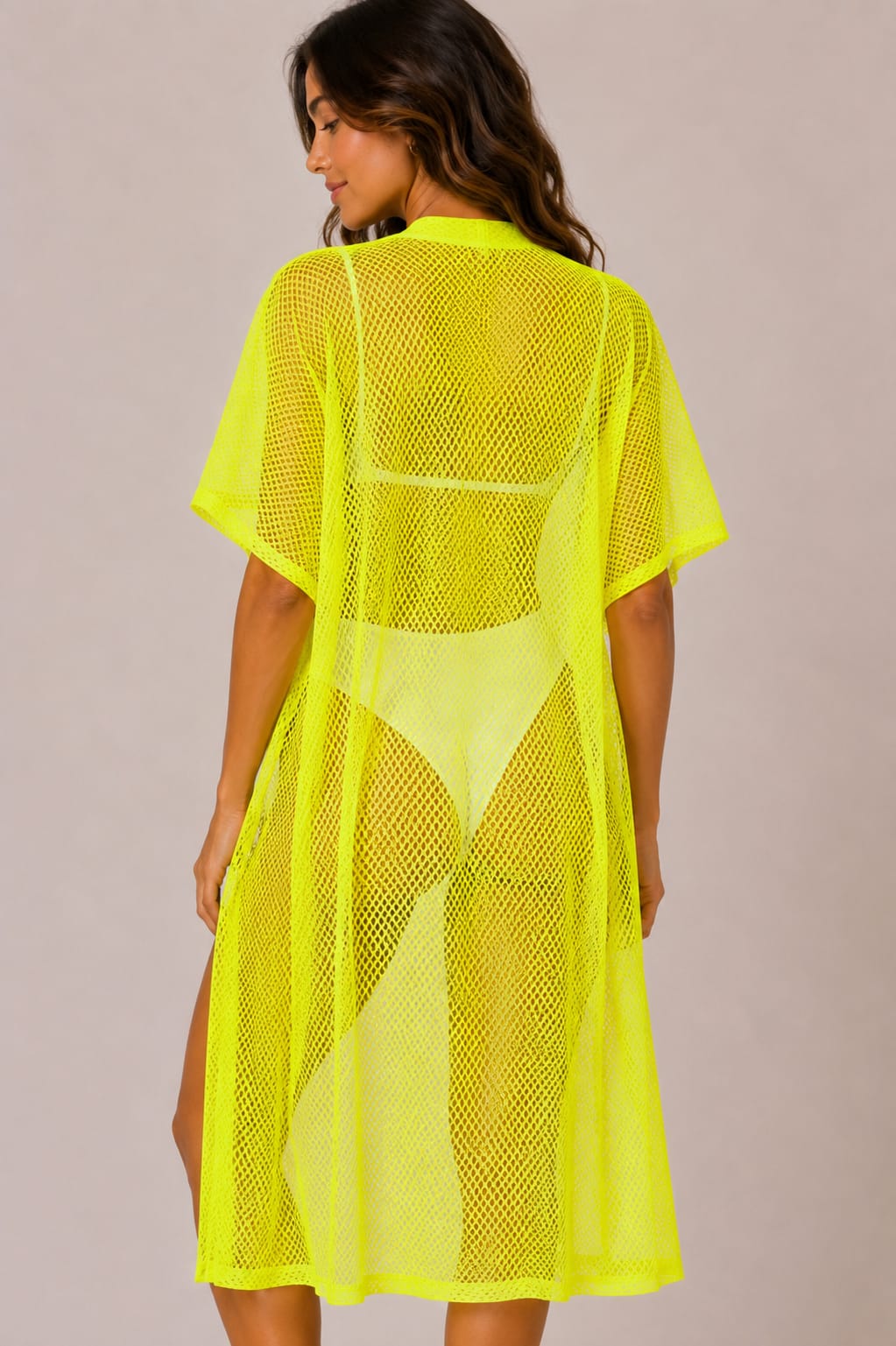 Neon Yellow Mesh Beach Cover-up