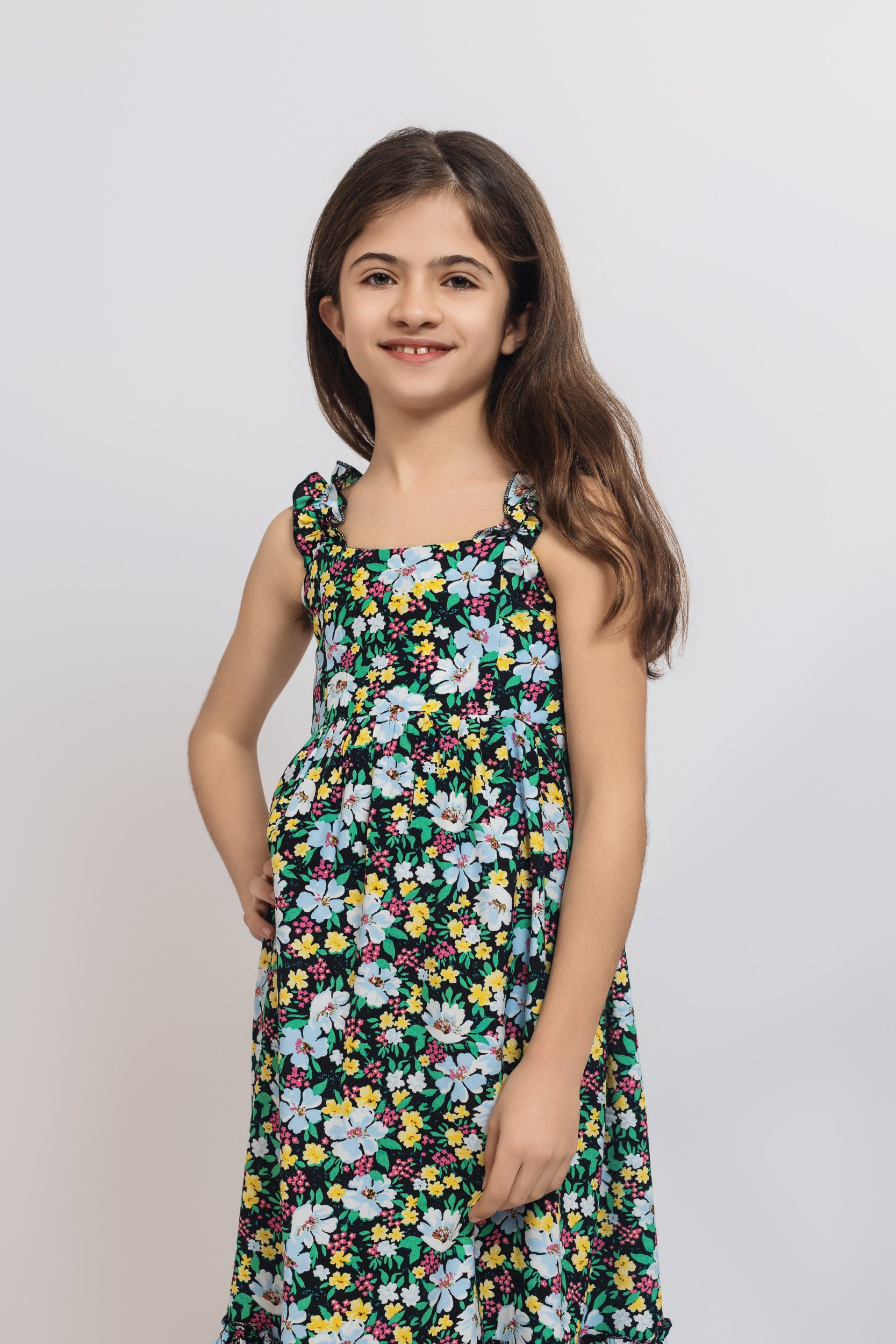 Floral Ruffled Dress For Girls - Pear