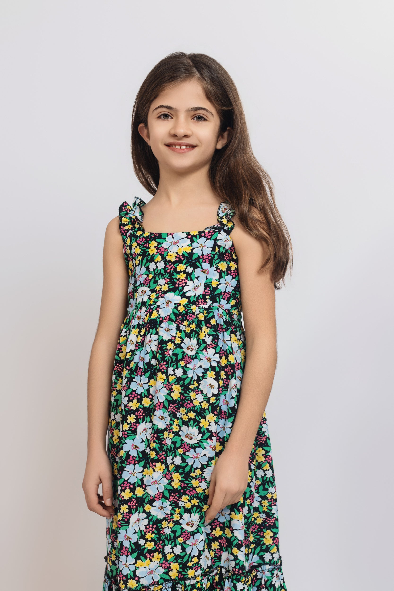 Floral Ruffled Dress For Girls - Pear