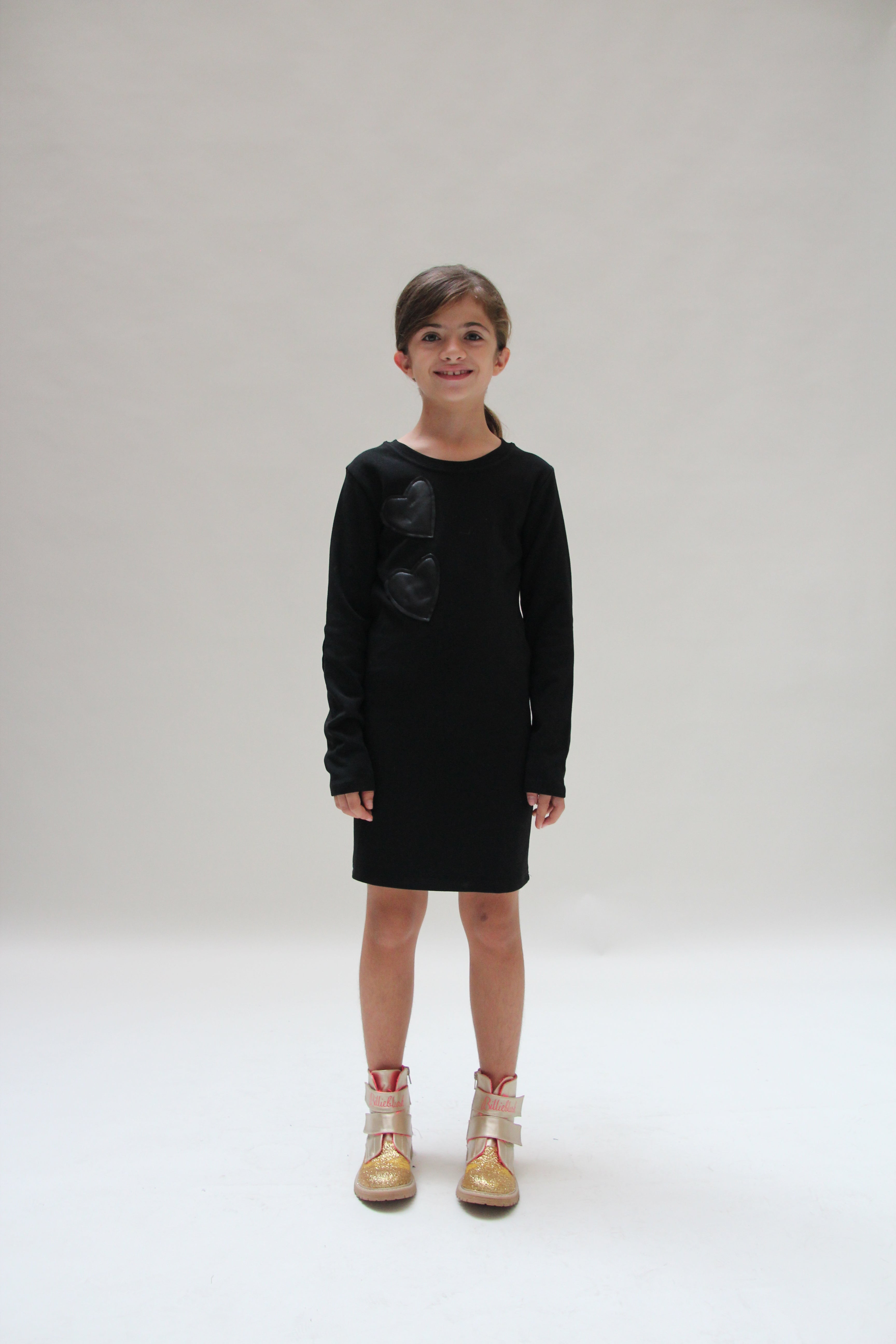 Trio Heart Dress For Girls - Black - Pear