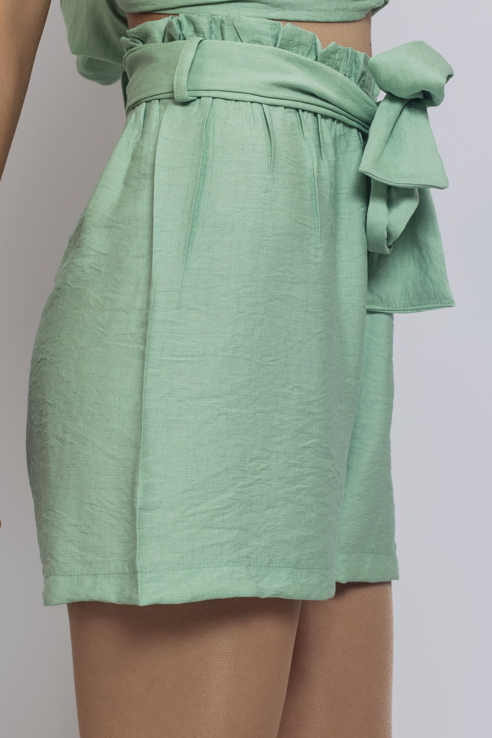 Ruffled Top + Short Set For Women - Mint Green - Pear