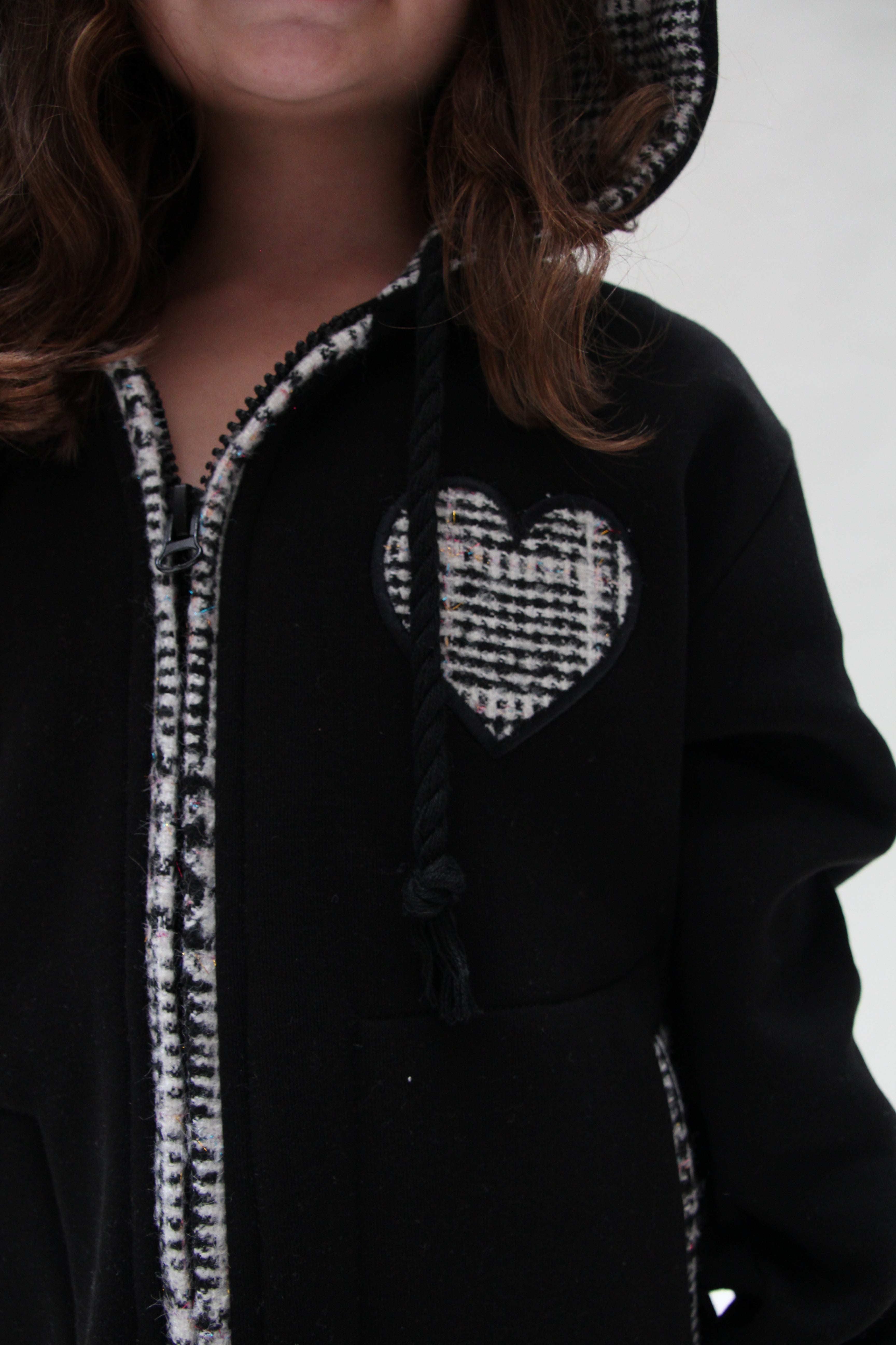 Oversized Ecossais Jacket For Girls - Black - Pear