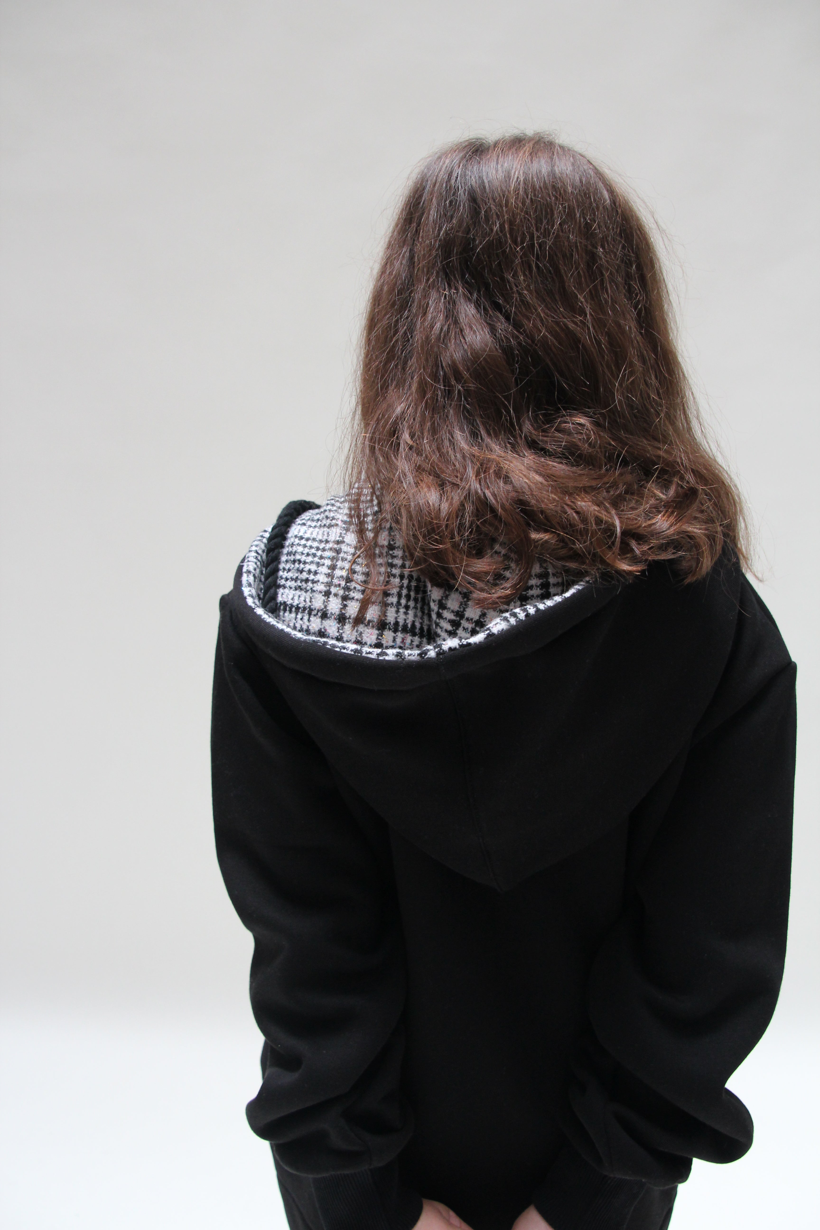 Oversized Ecossais Jacket For Girls - Black - Pear