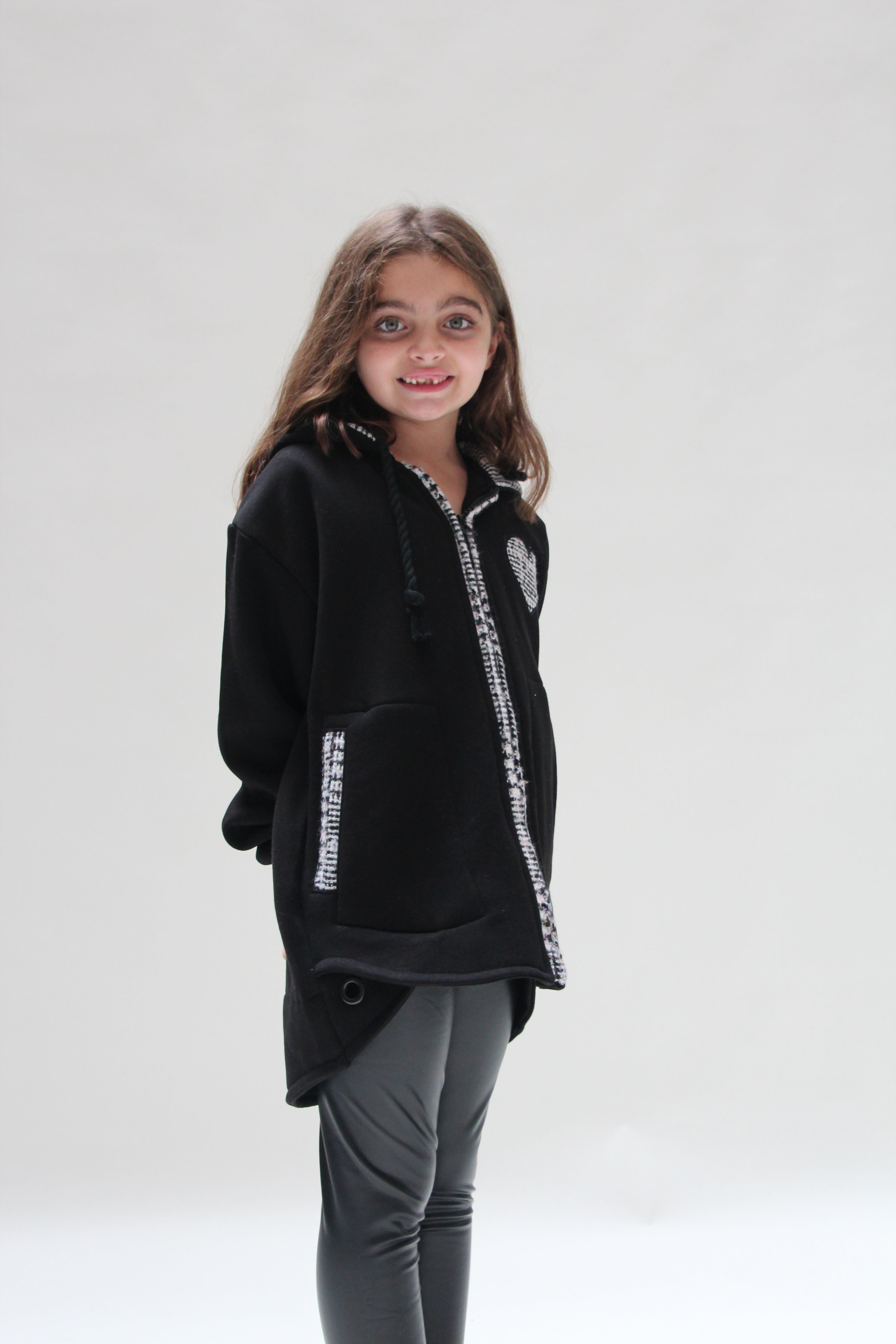 Oversized Ecossais Jacket For Girls - Black - Pear