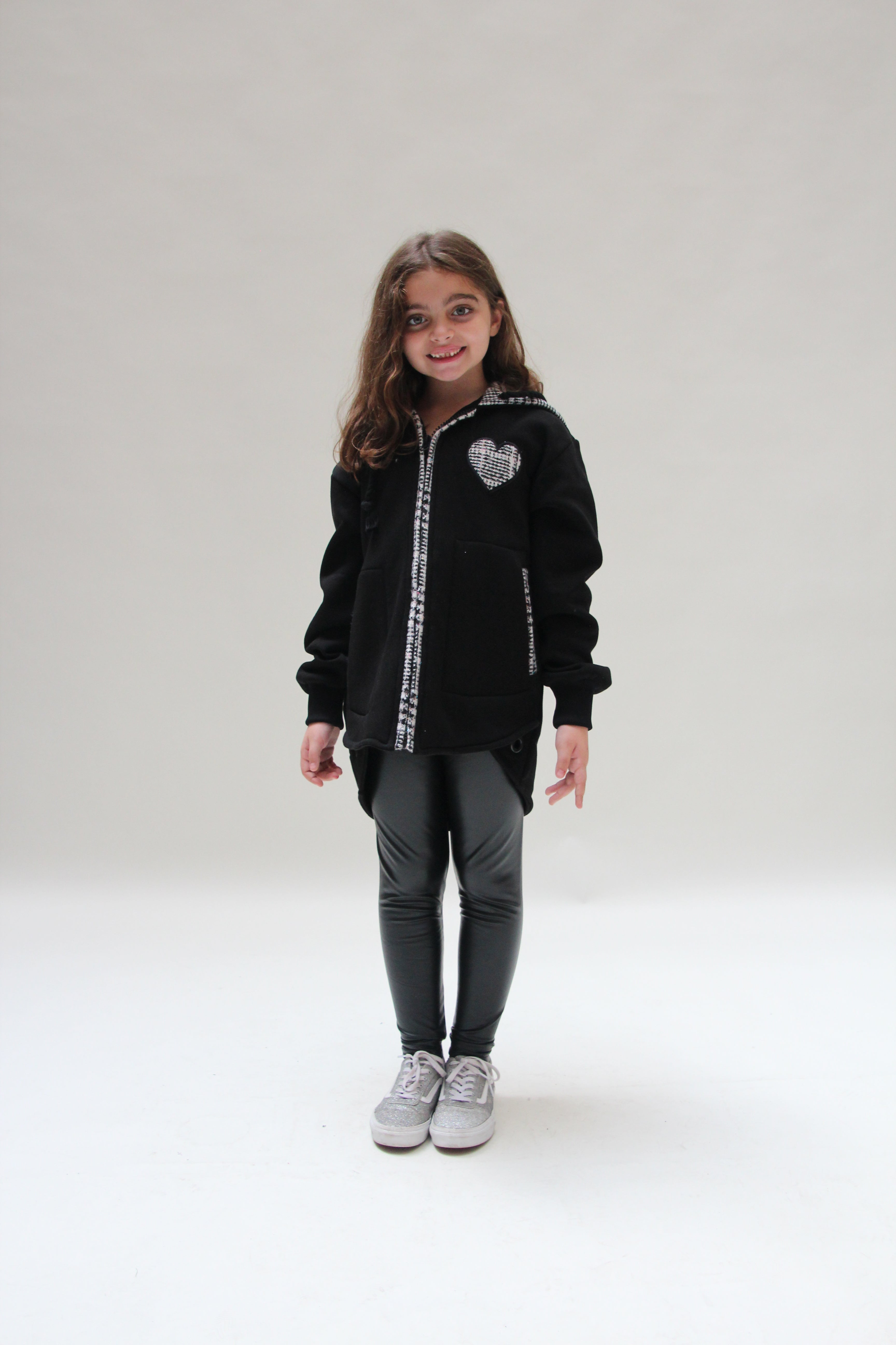 Oversized Ecossais Jacket For Girls - Black - Pear