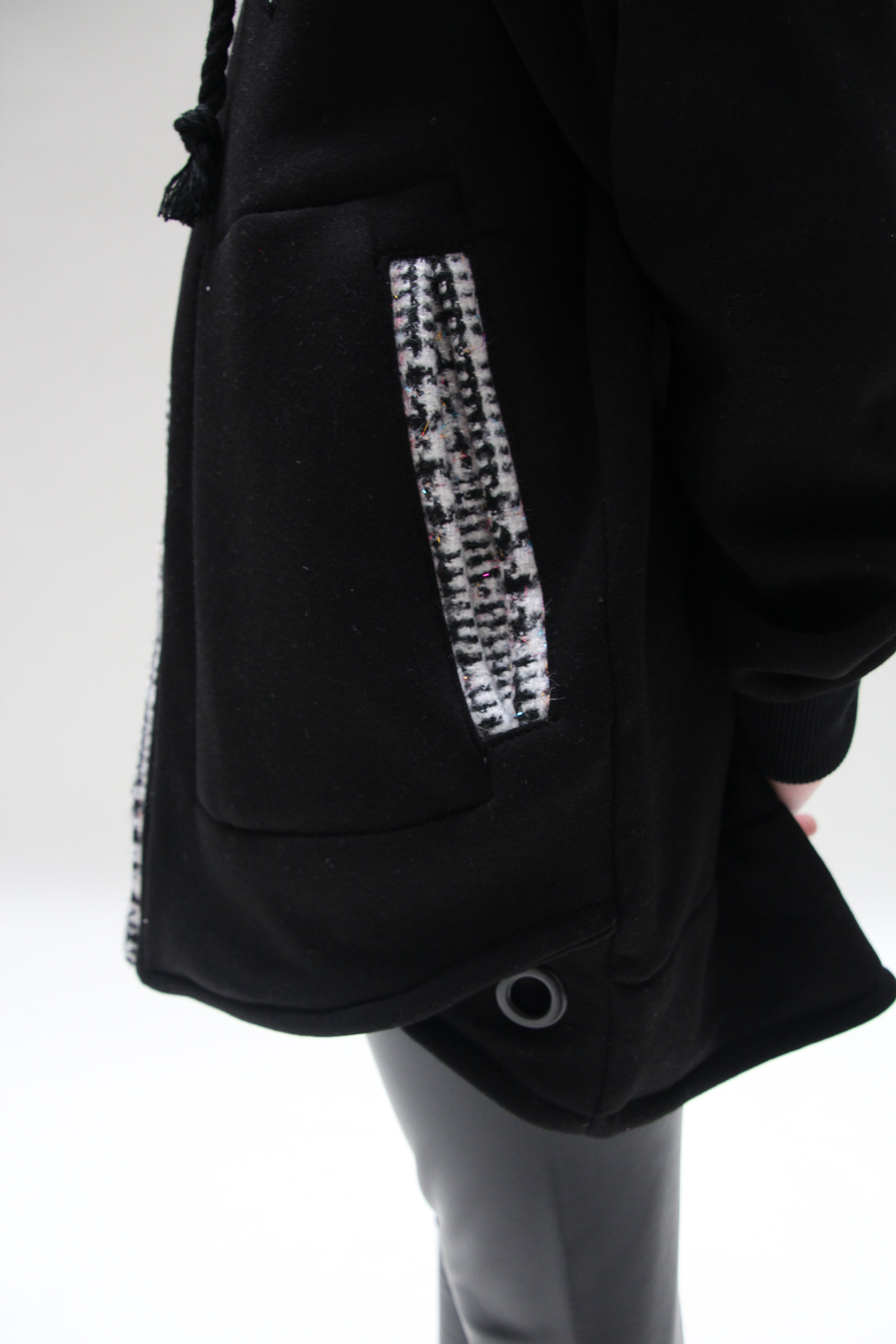 Oversized Ecossais Jacket For Girls - Black - Pear