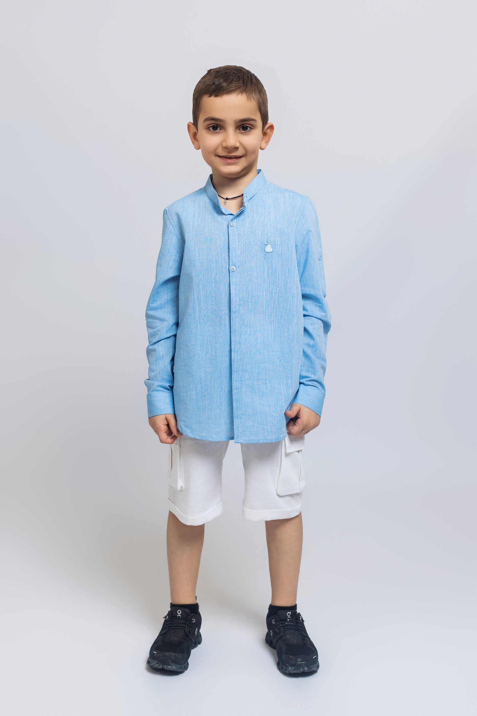 Linen Cargo Short For Boys - White - Pear