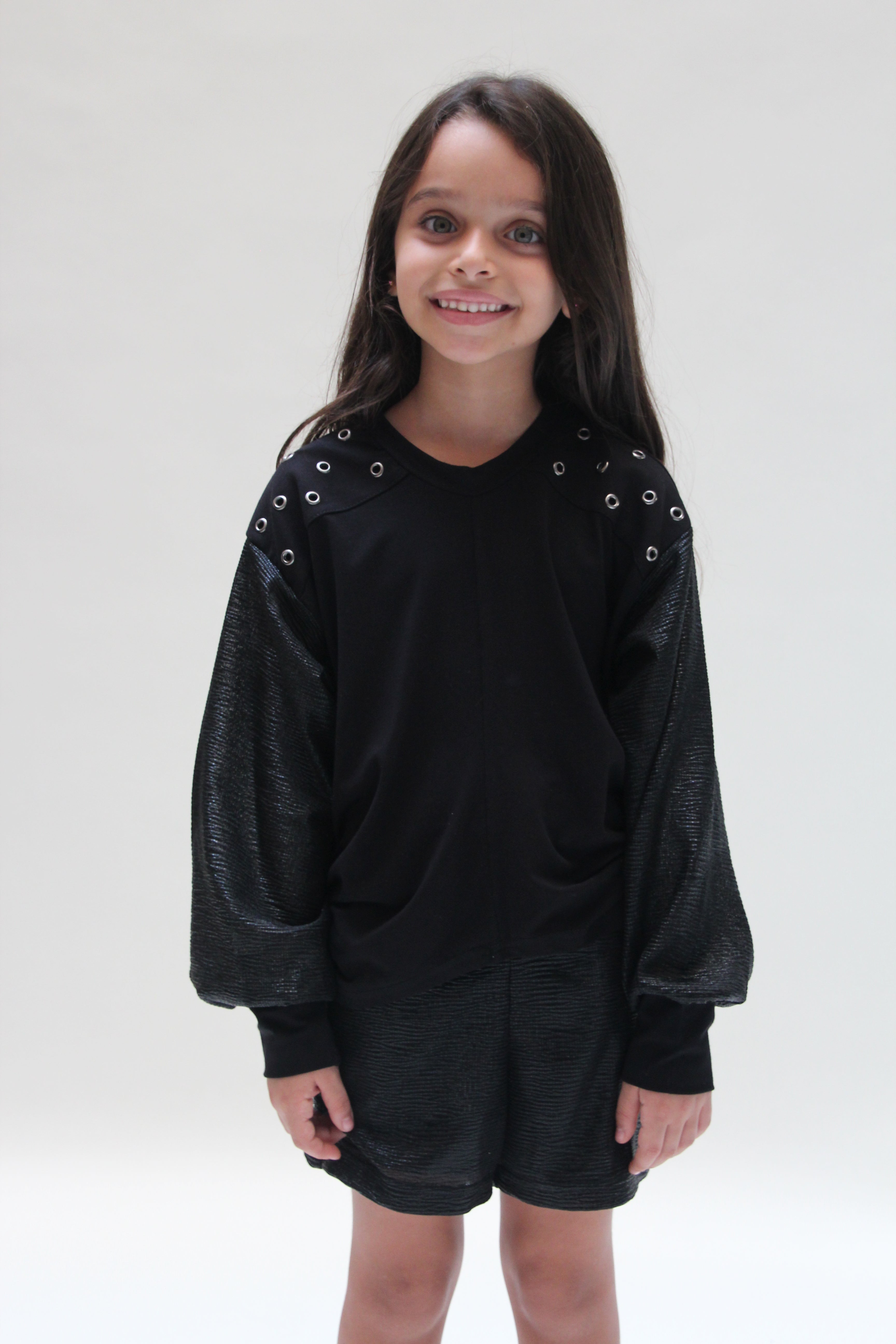 Shiny Short For Girls - Black - Pear