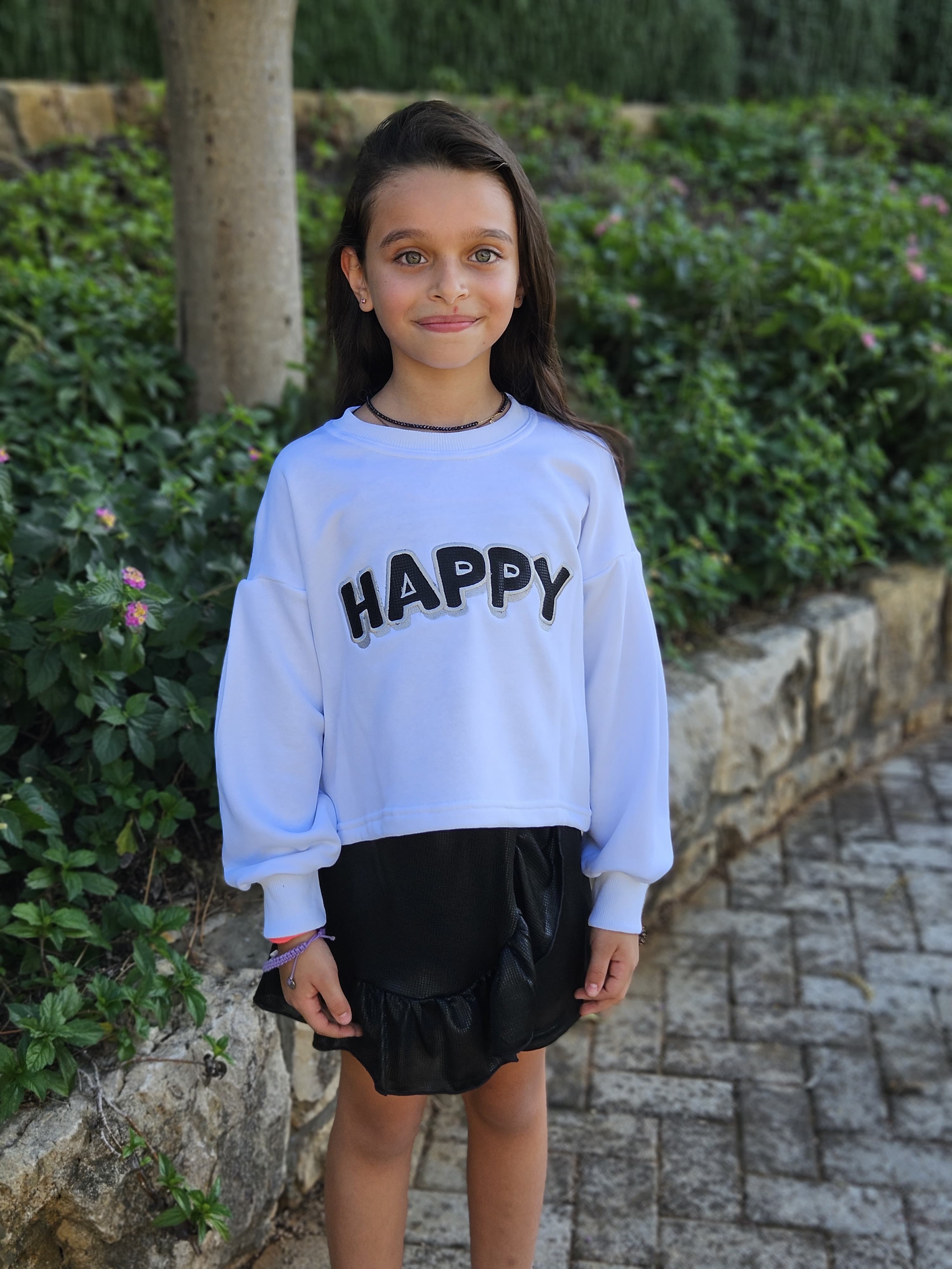 Happy Embroidered Sweatshirt - Pear