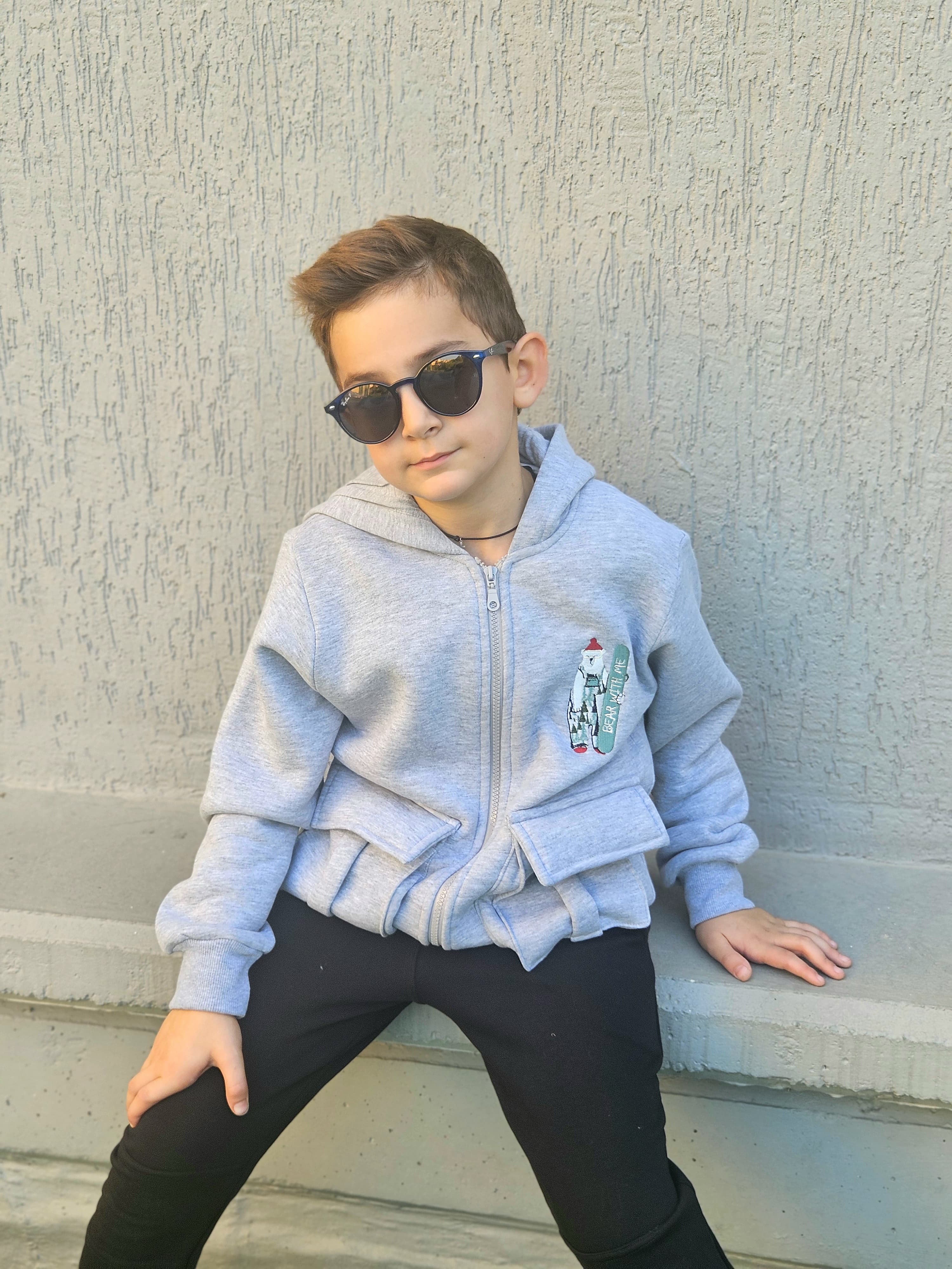 Bear Embroidered Fleece Jacket - Pear