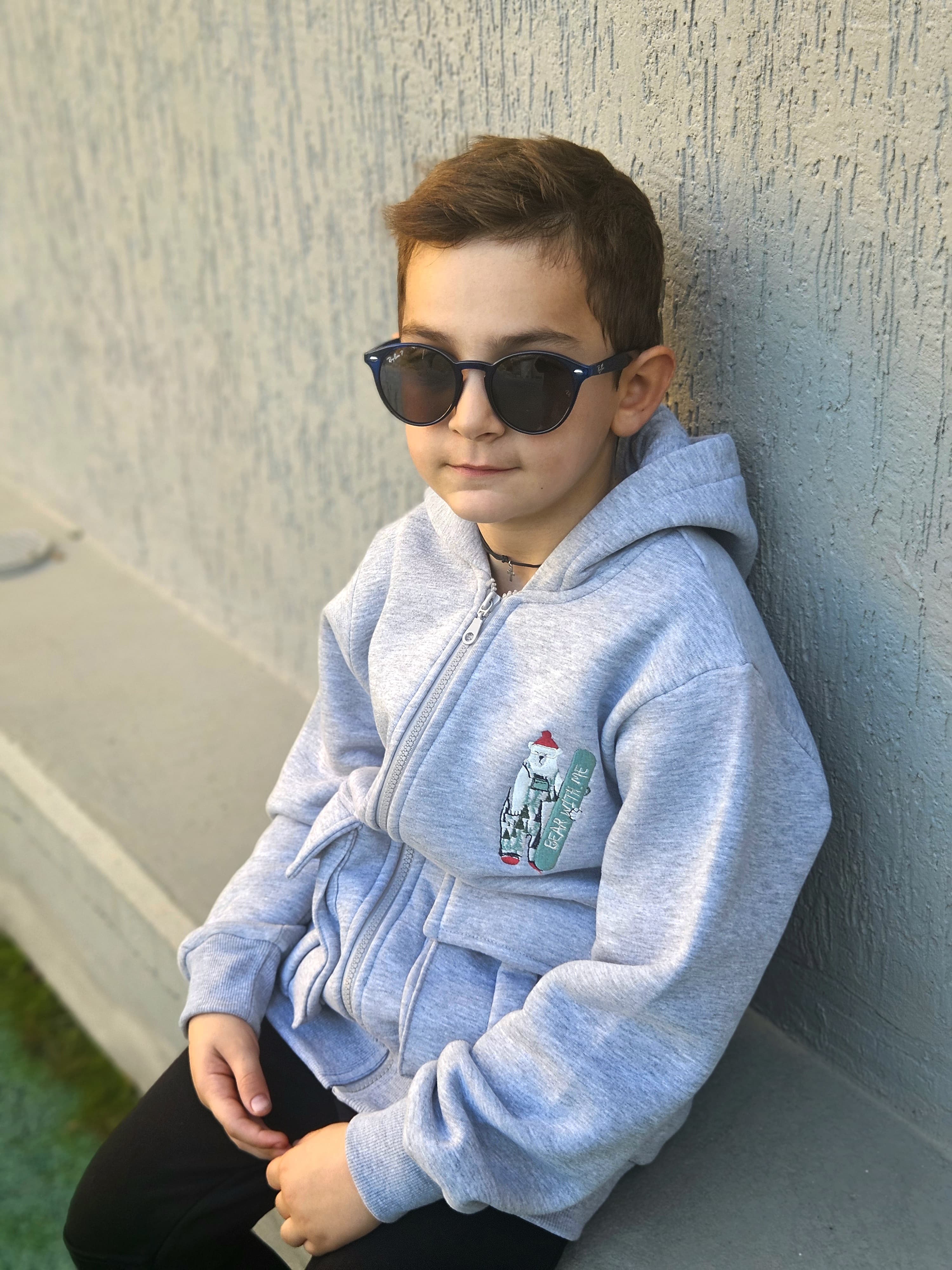 Bear Embroidered Fleece Jacket - Pear