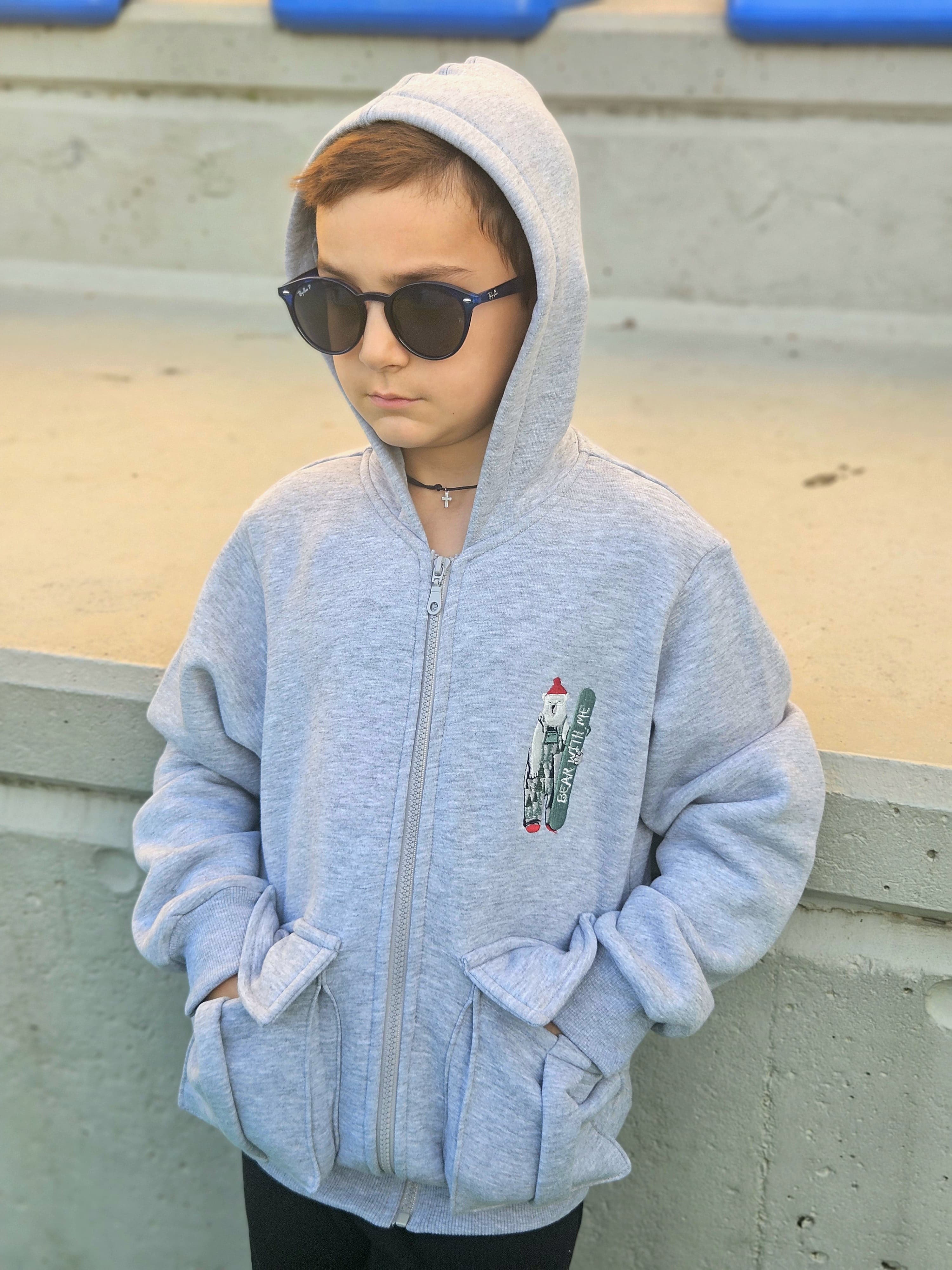 Bear Embroidered Fleece Jacket - Pear