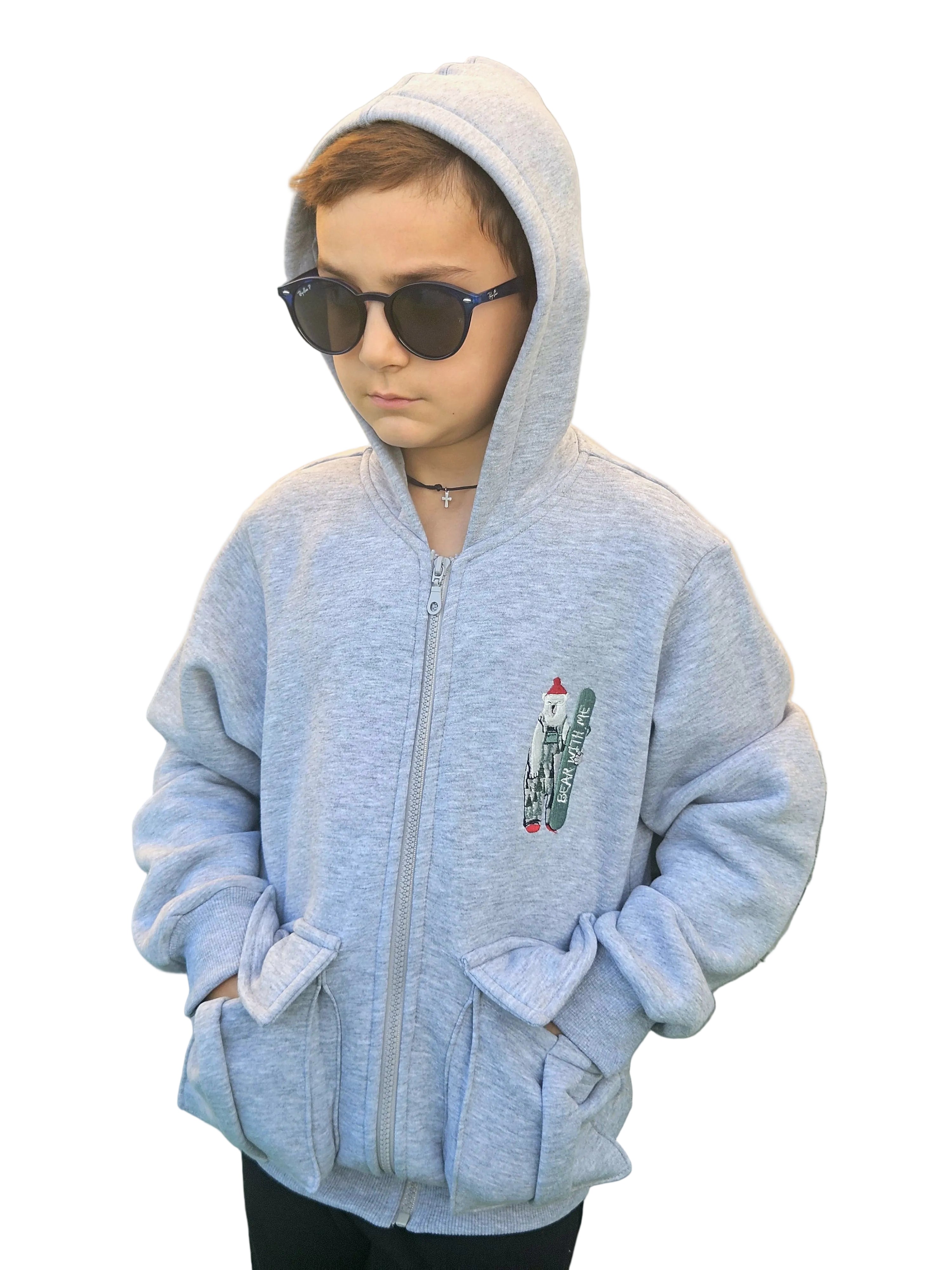 Bear Embroidered Fleece Jacket - Pear