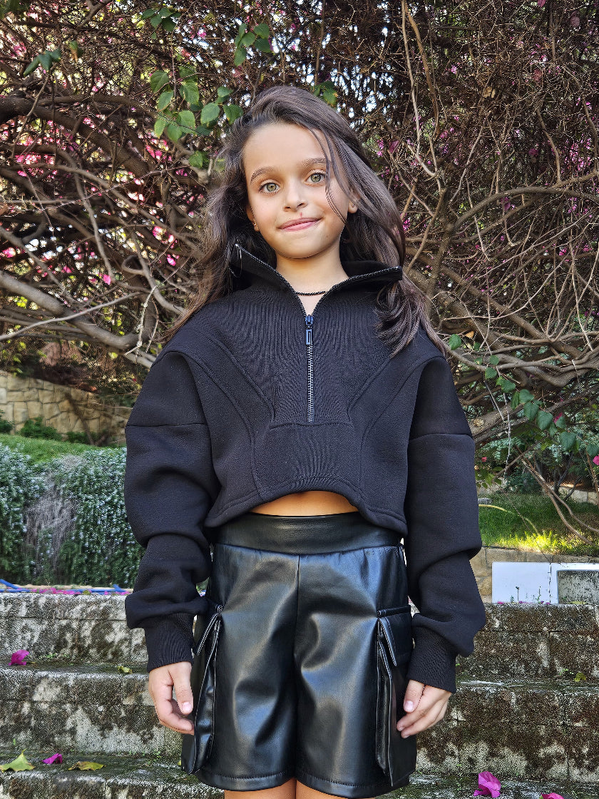 Printed Cropped Sweatshirt - Pear