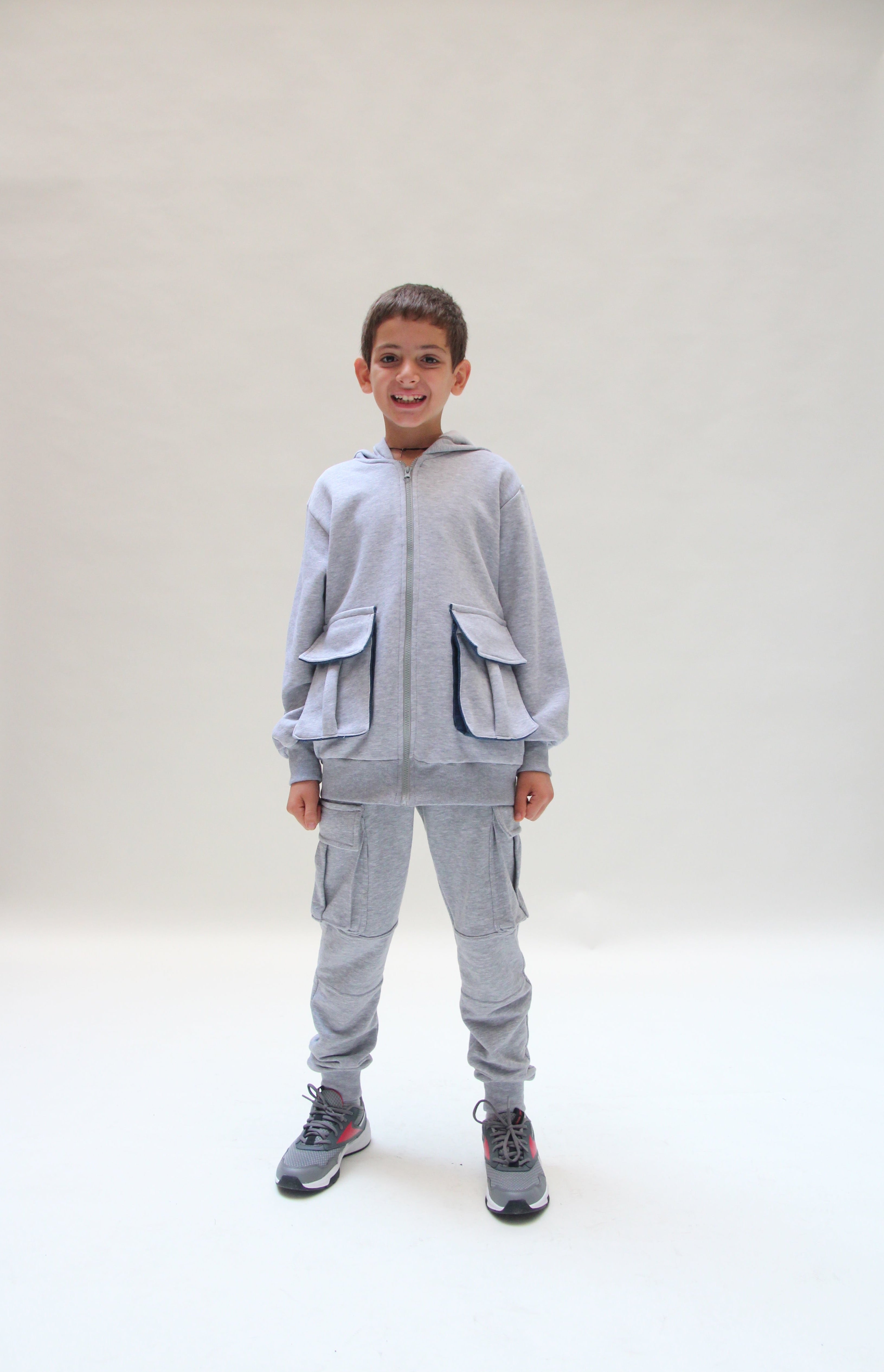 Hooded Denim Jacket For Boys - Grey - Pear