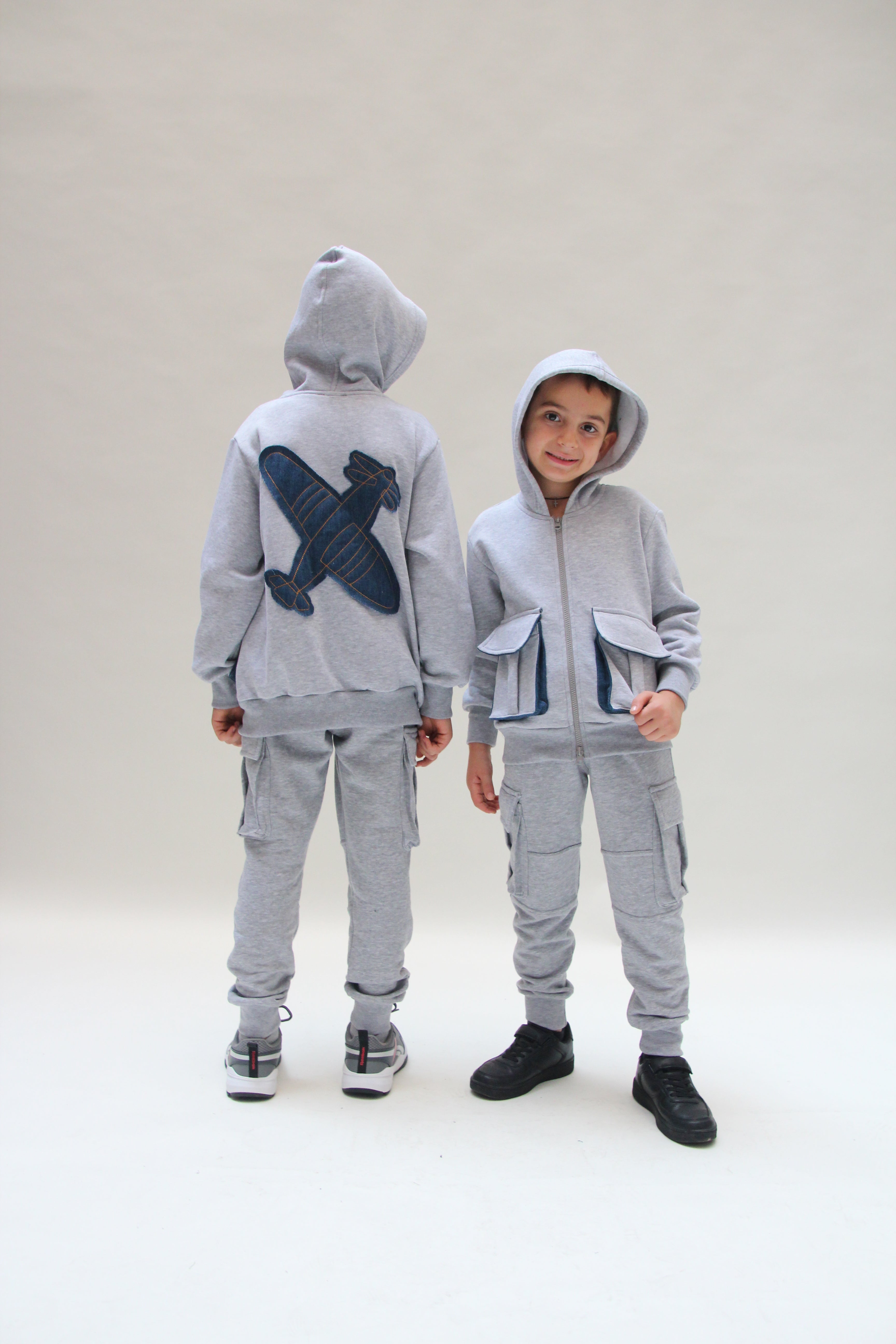 Hooded Denim Jacket For Boys - Grey - Pear