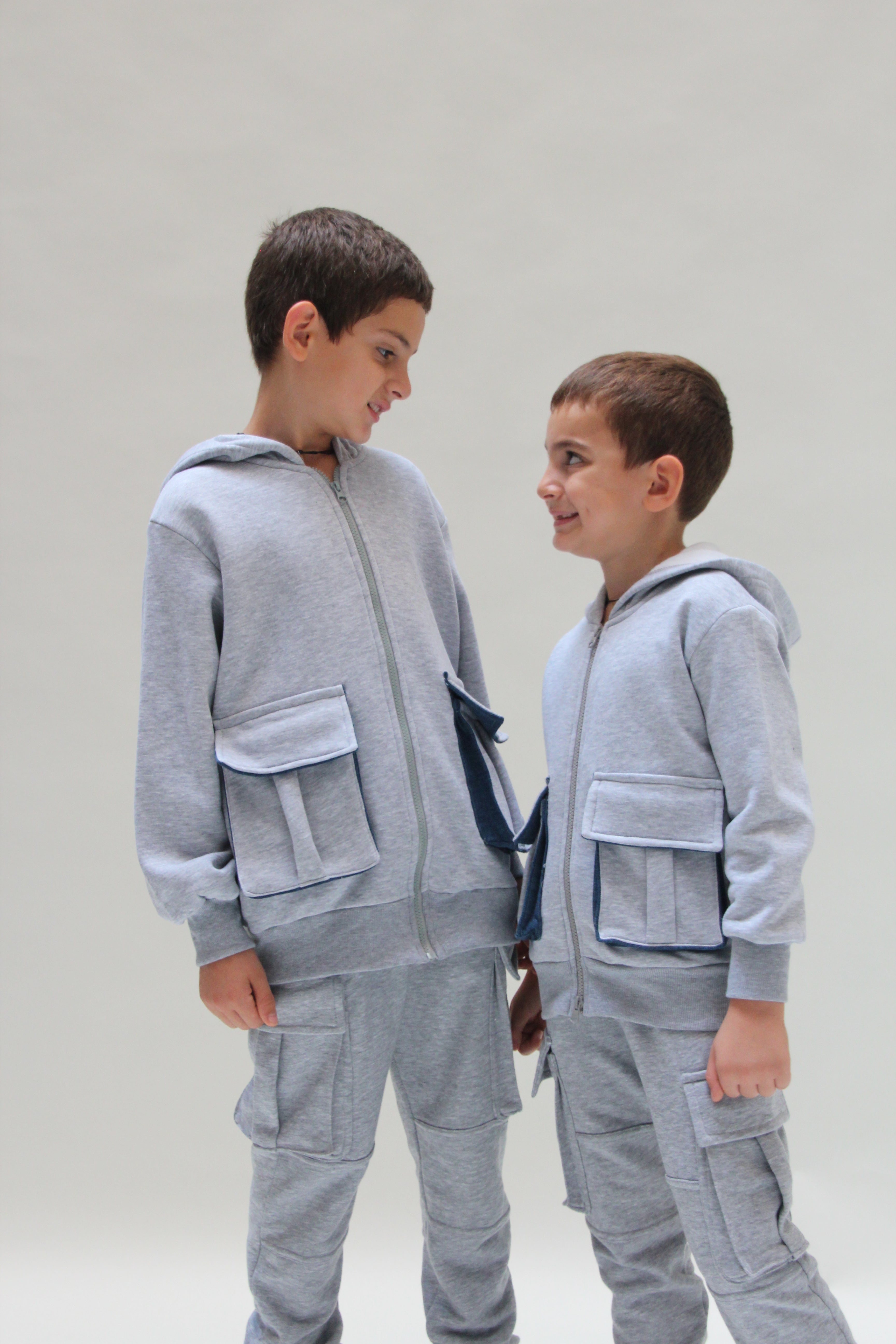 Hooded Denim Jacket For Boys - Grey - Pear