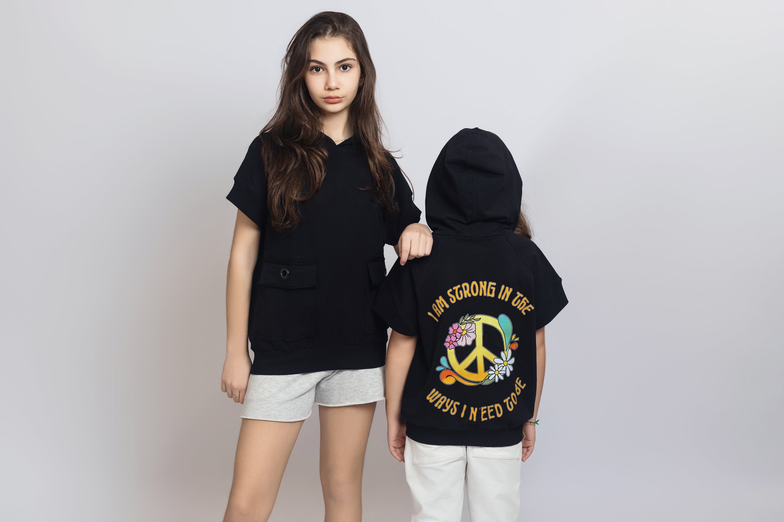 Peace hooded sweatshirt For Girls - Black - Pear