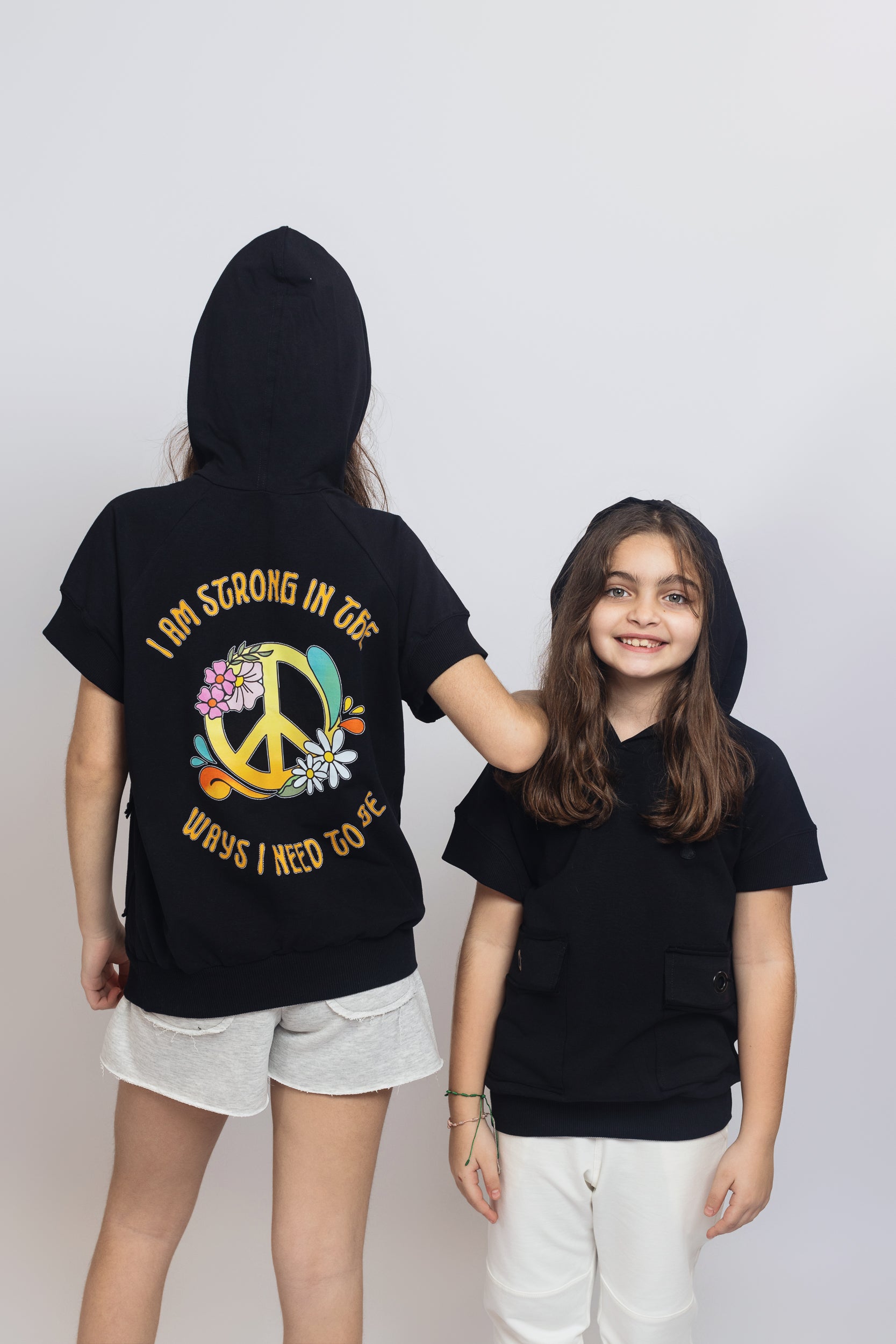 Peace hooded sweatshirt For Girls - Black - Pear