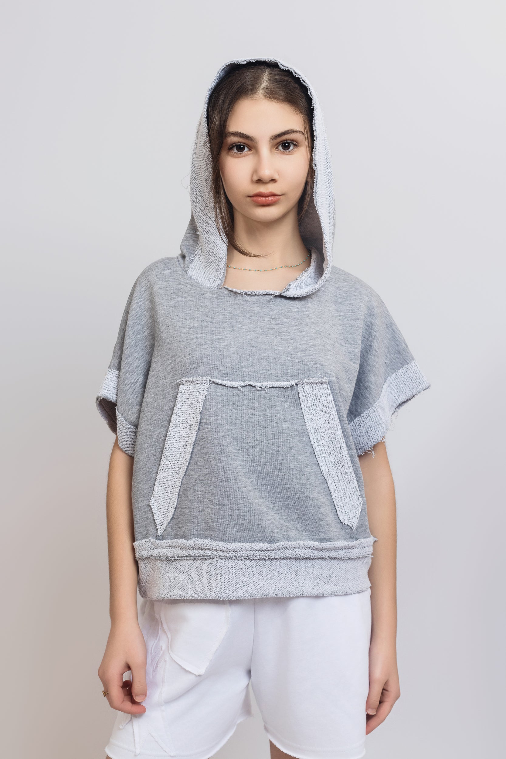 Star hooded sweatshirt For Girls - Grey - Pear