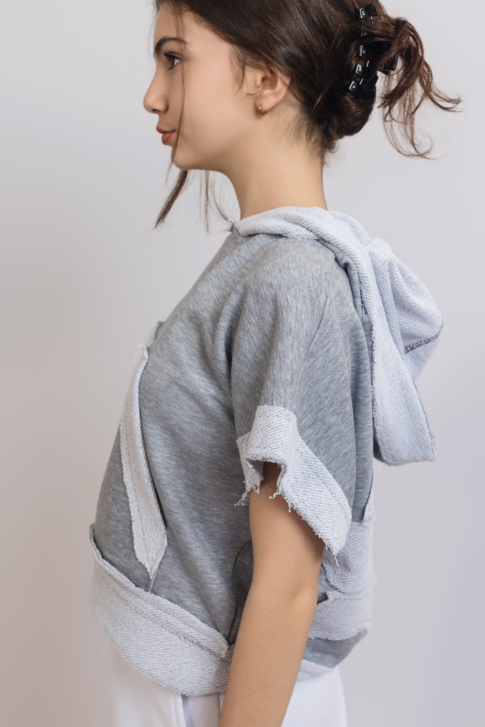 Star hooded sweatshirt For Girls - Grey - Pear