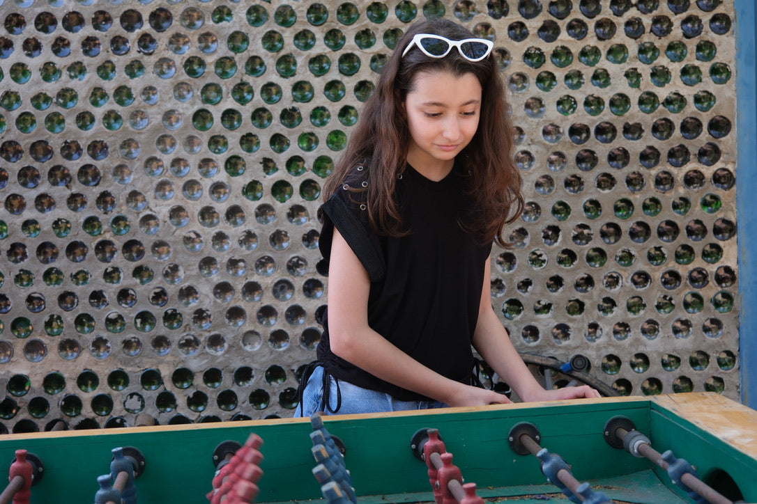 Studded Shoulder Top For Girls - Black - Pear