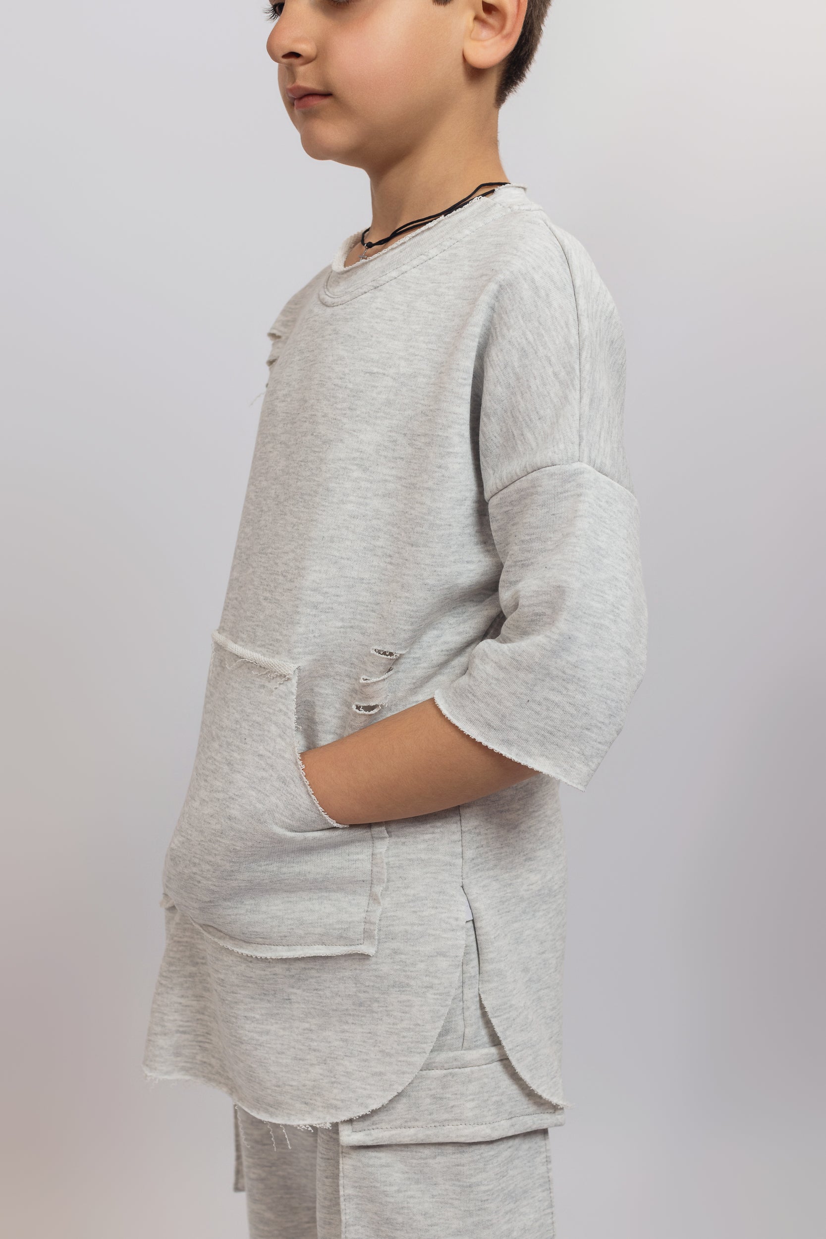 Oversized Sweatshirt With Pockets For Boys - Grey - Pear