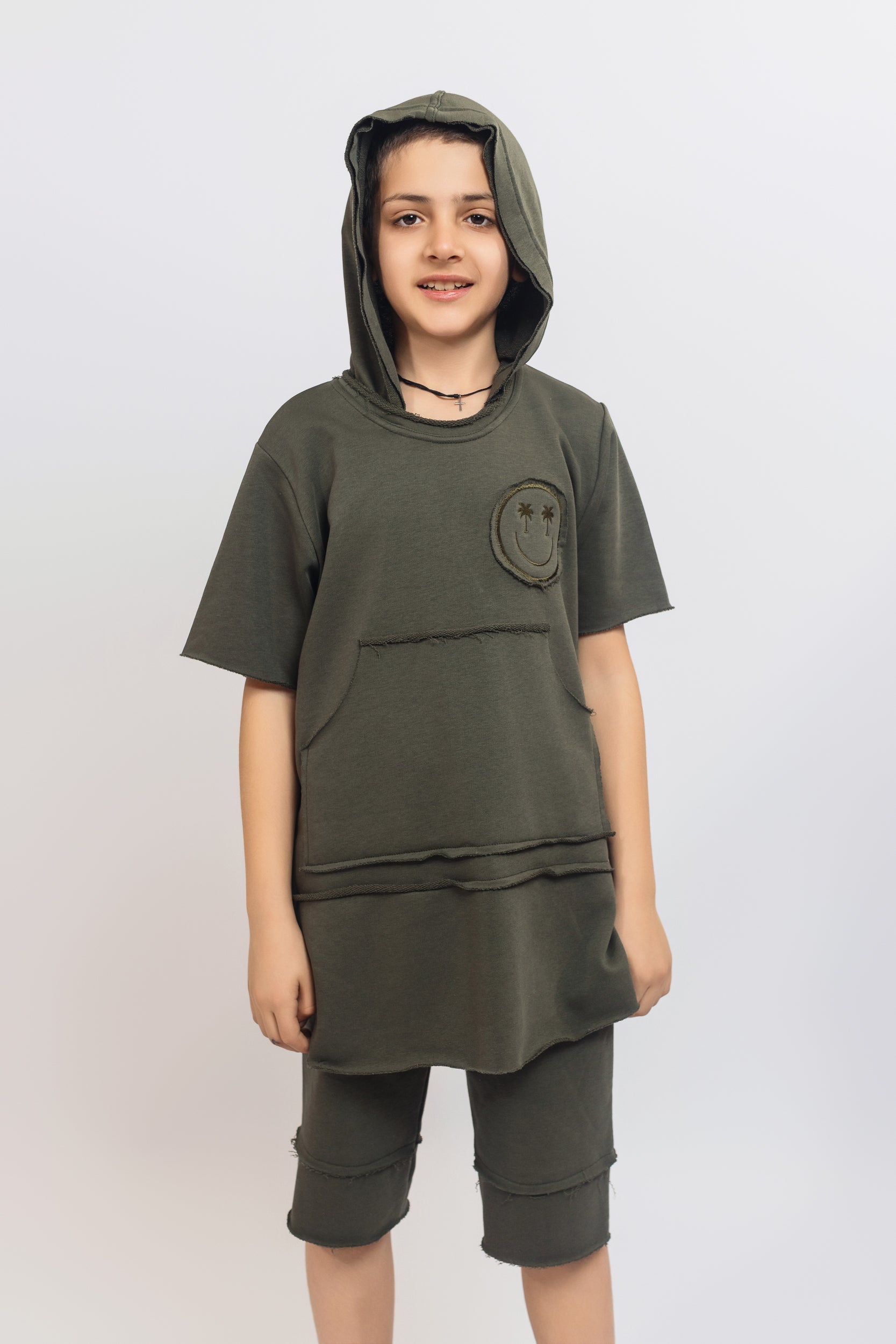 Smiley Tracksuit Set For Boys - Khaki - Pear