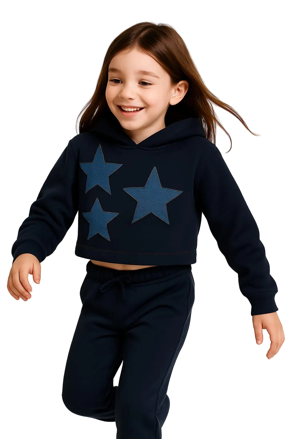 Denim Stars Cropped Sweatshirt with Hoodie