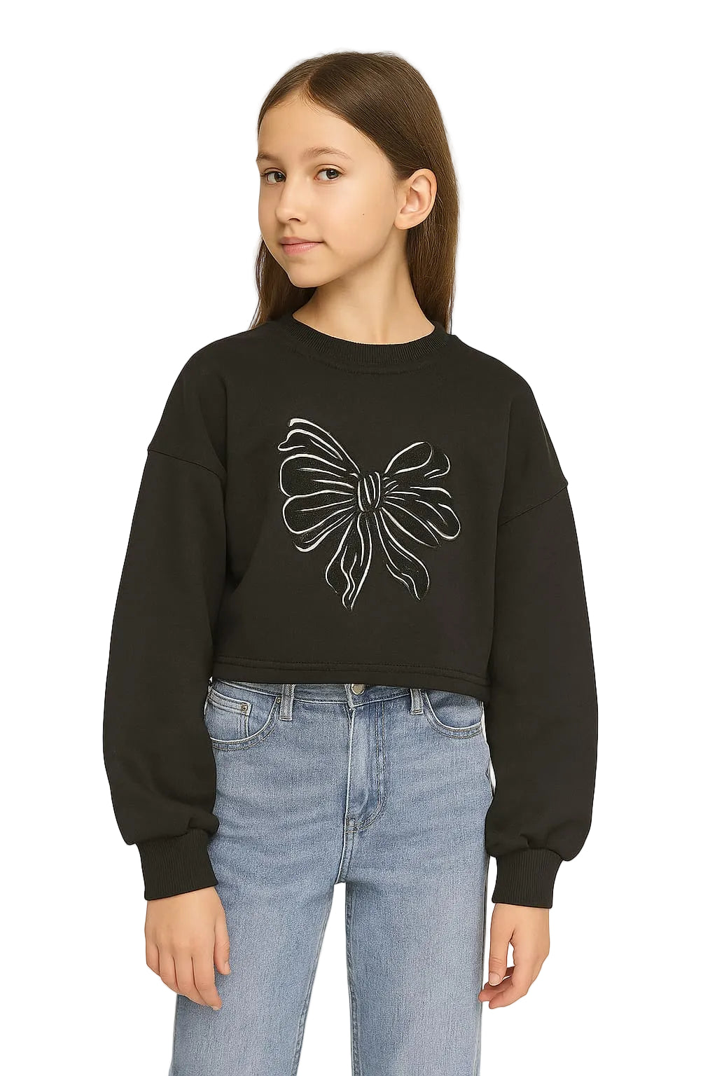 Velvet Bow Knot Sweatshirt with Studs on the Back