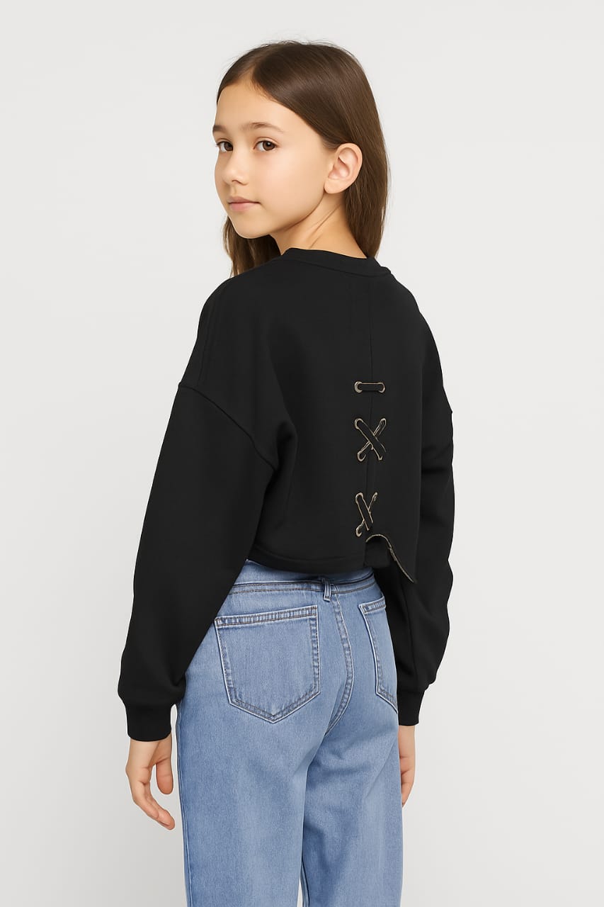 Velvet Bow Knot Sweatshirt with Studs on the Back