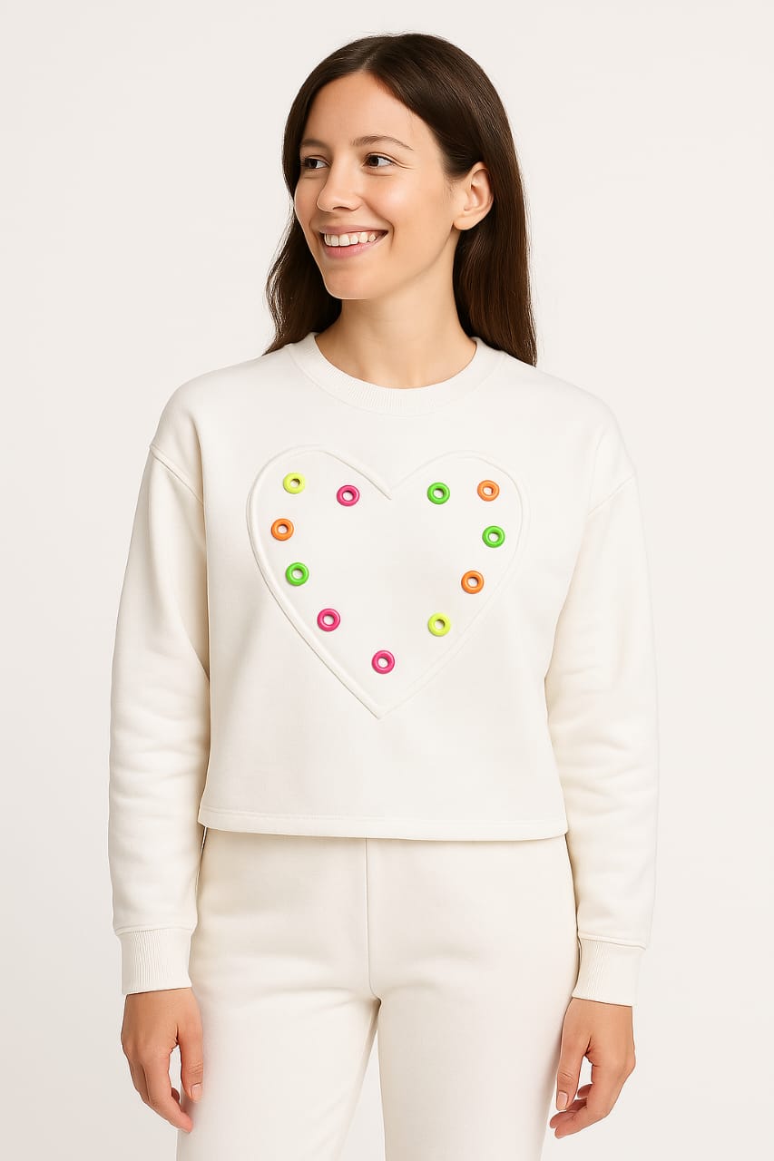Studded Heart Cropped Sweatshirt ONLY