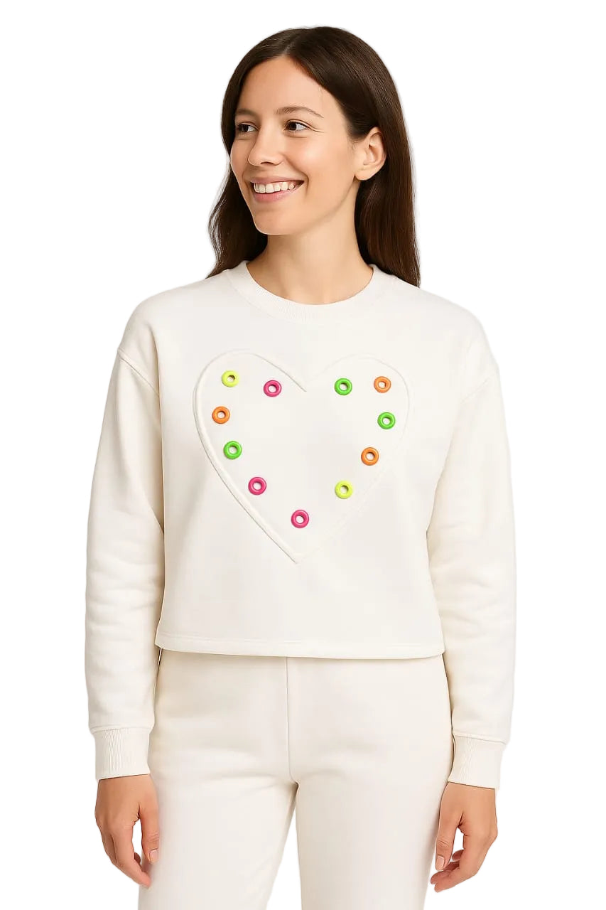 Studded Heart Cropped Sweatshirt