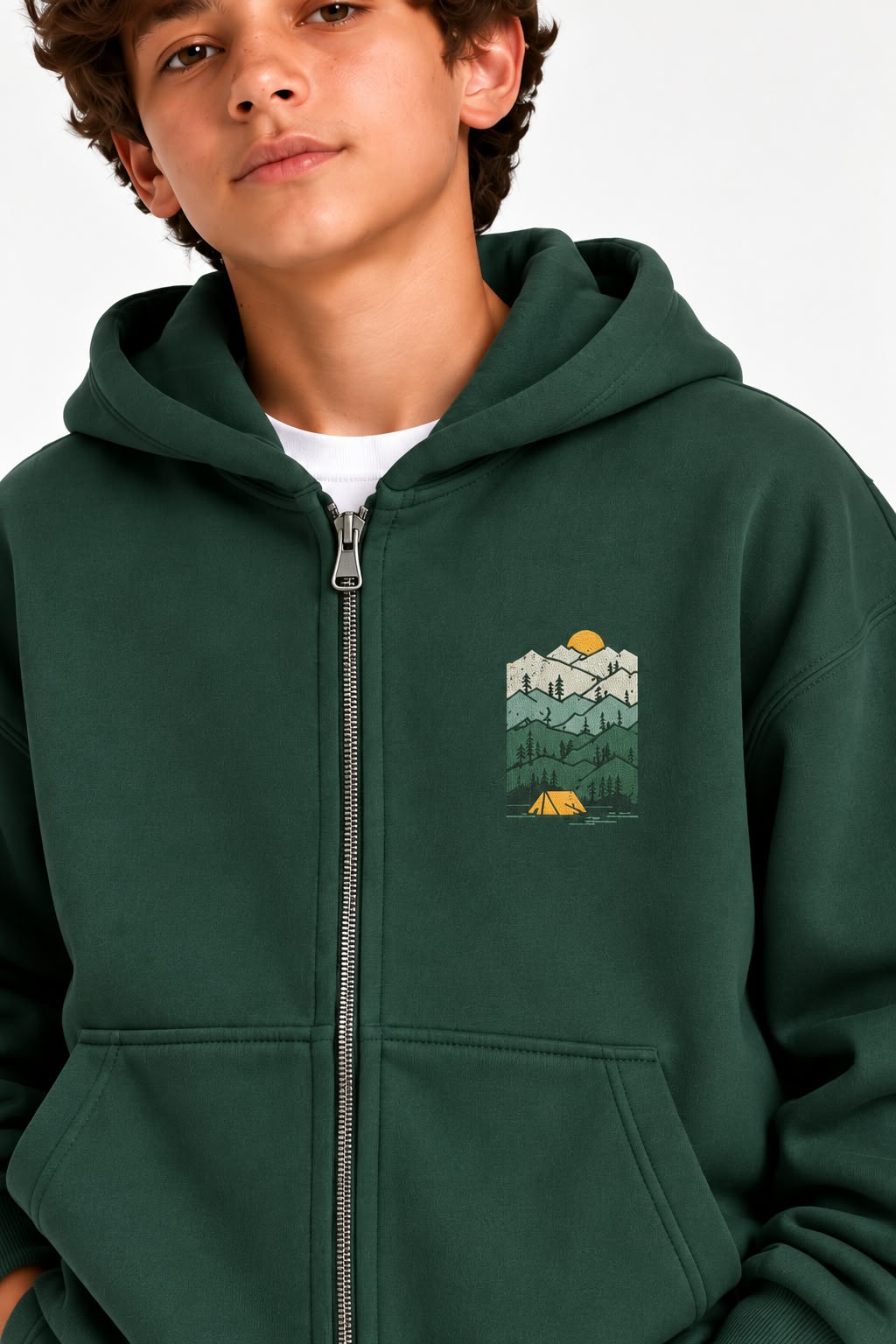 Mountain Embroidered Hooded Jacket Fleece