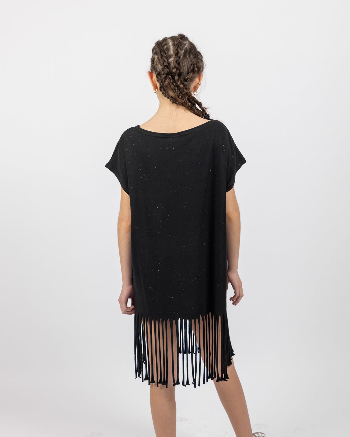 Ribbed Dress With Fringes For Girls -Black - Pear