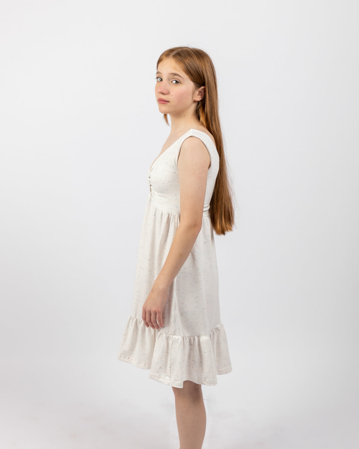 Sleeveless Dress For Girls -White - Pear