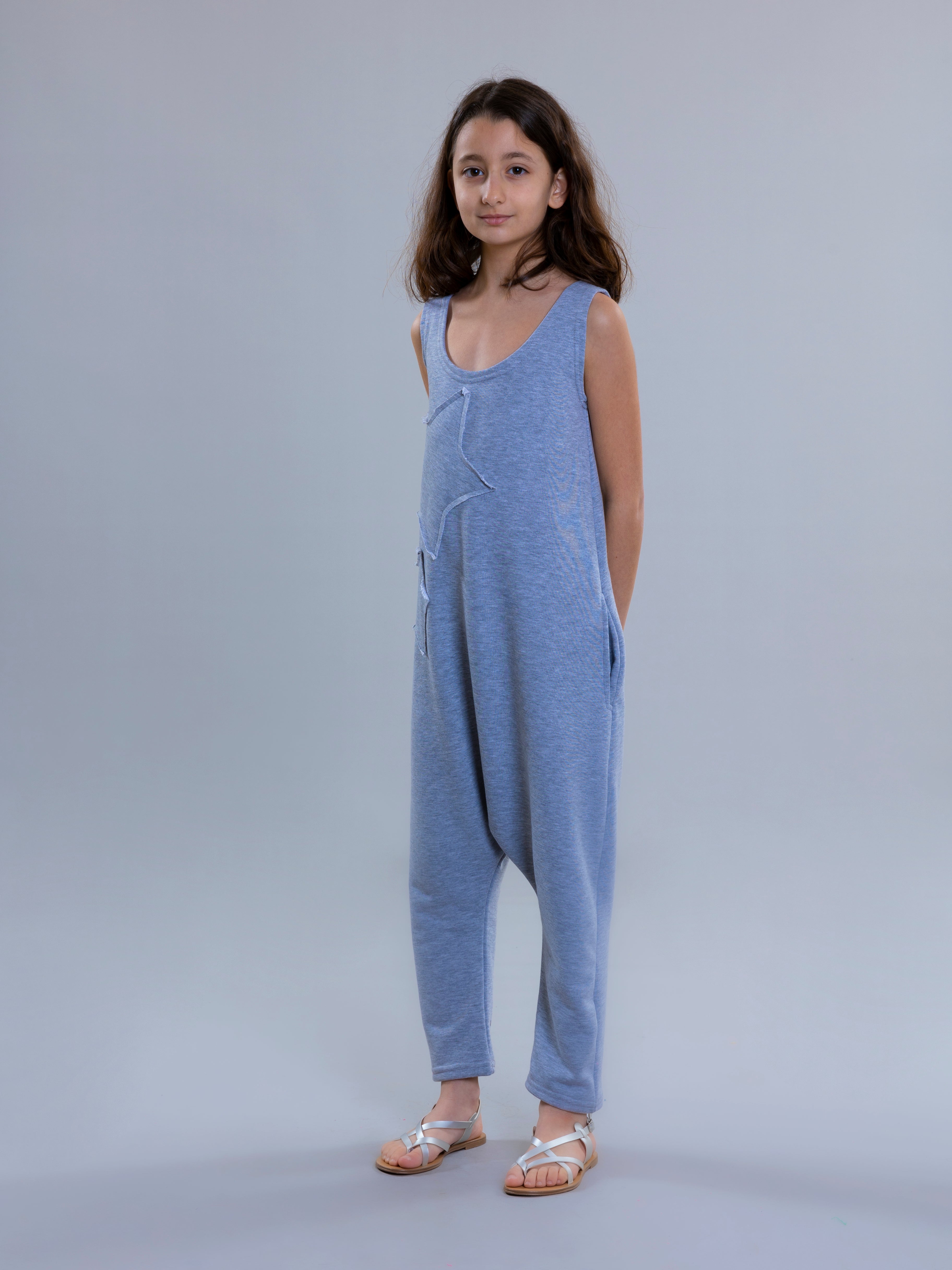 Star jumpsuit For Girls - Grey - Pear
