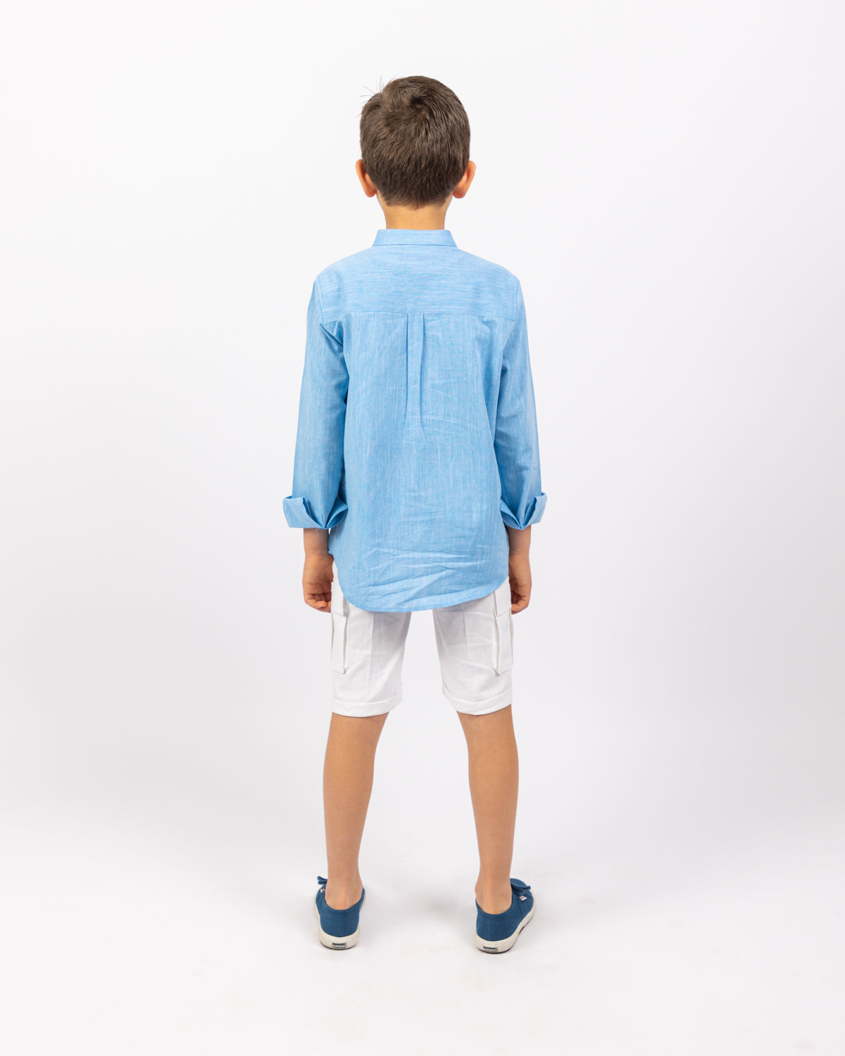 Col Mao Linen Shirt For Boys - Blue - Pear