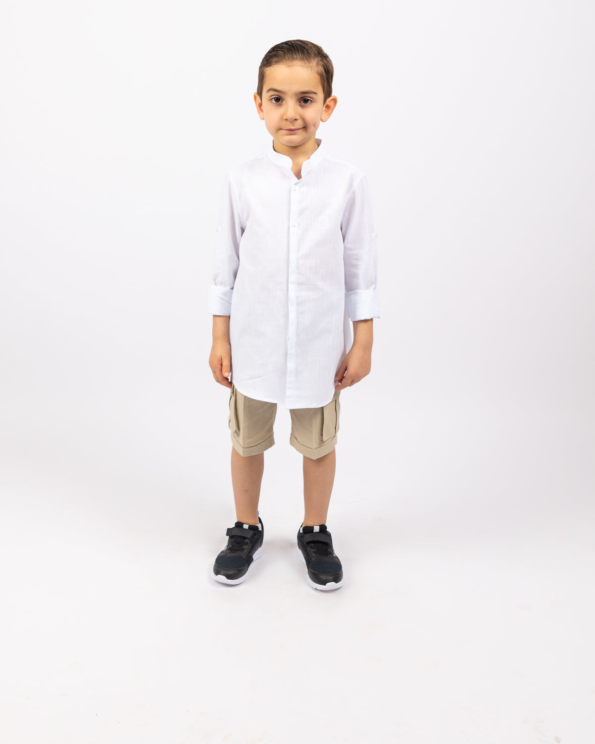 Col Mao Linen Shirt For Boys - White - Pear