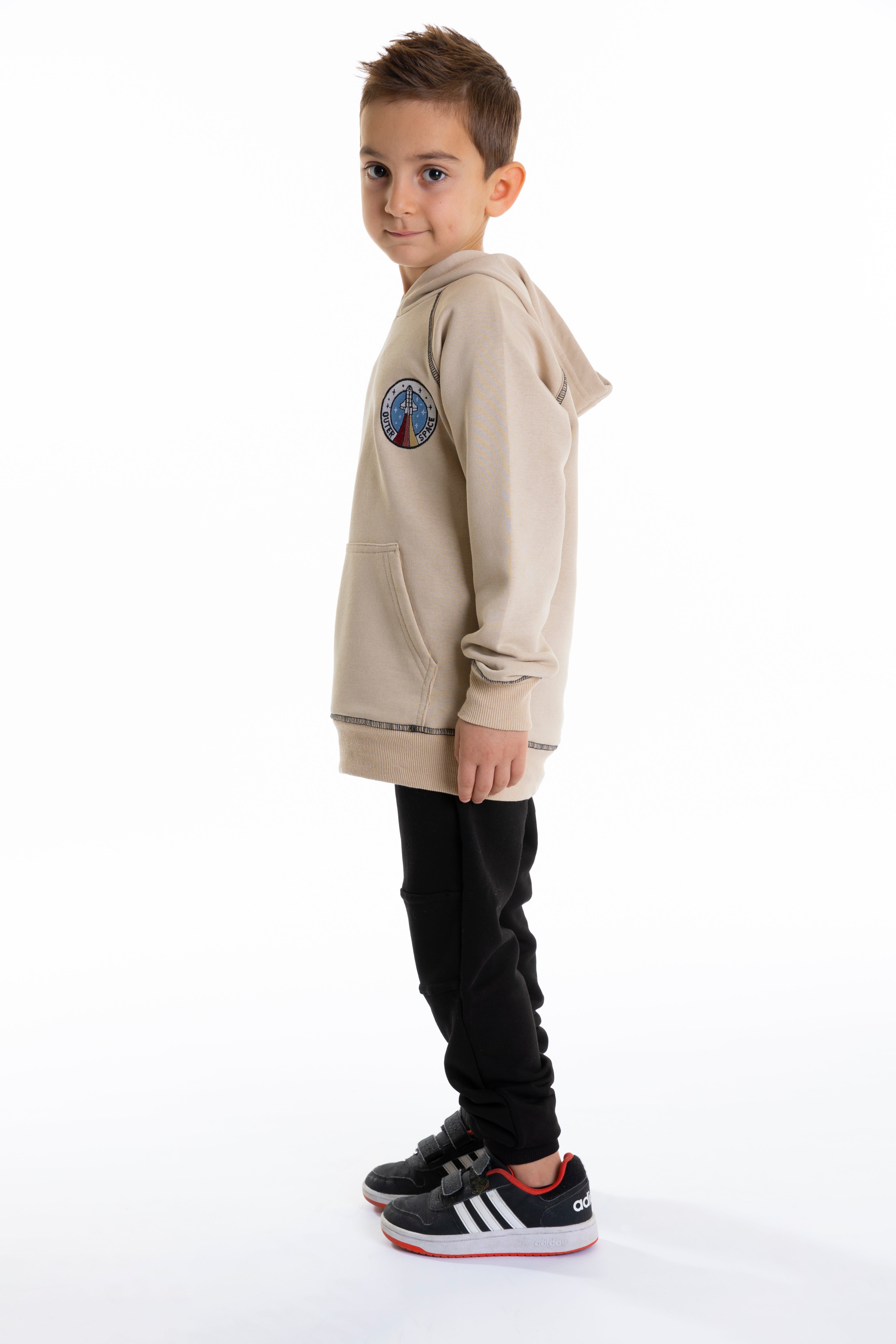 Rocket Sweatshirt with Hoodie For Boys - Beige - Pear