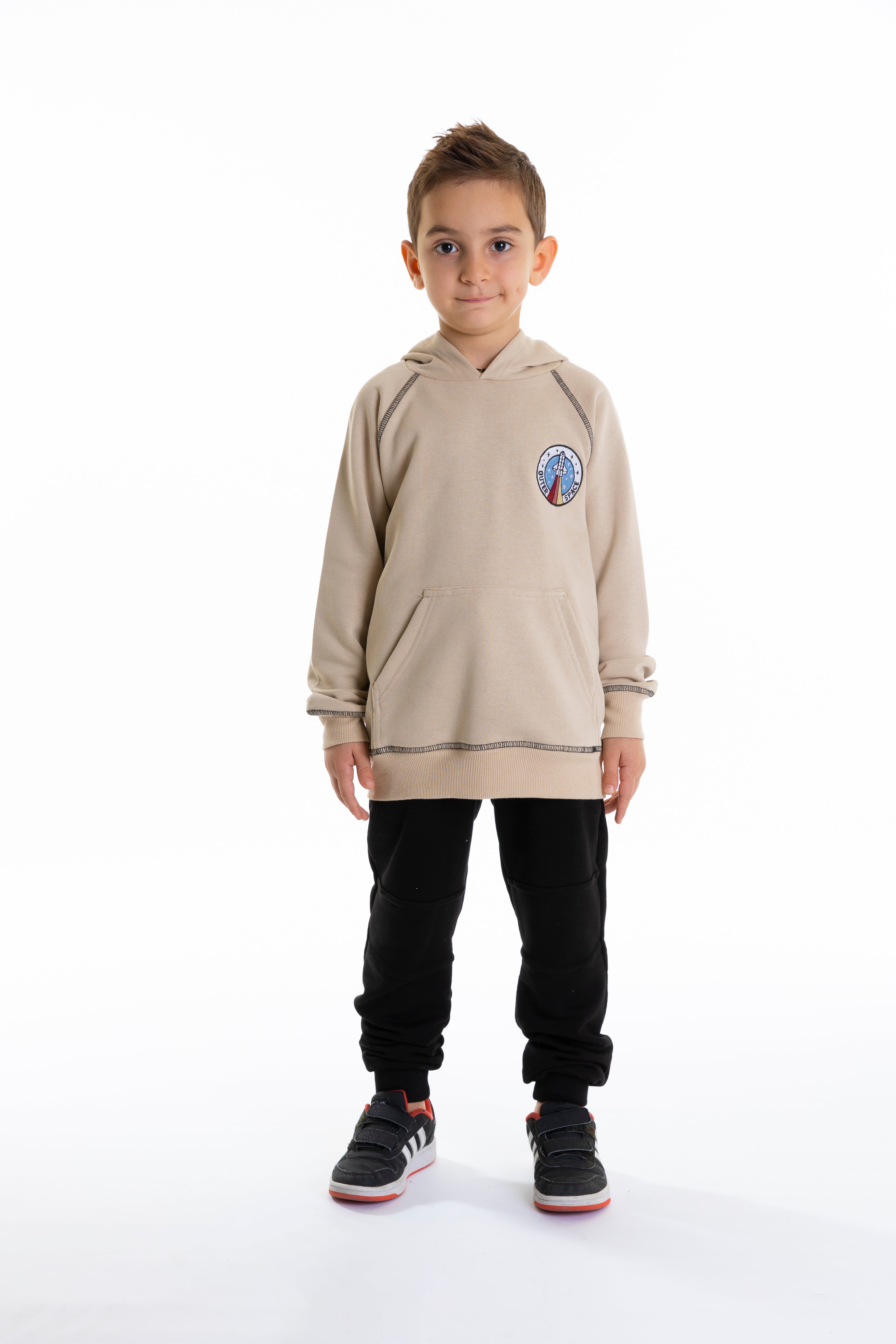 Rocket Sweatshirt with Hoodie For Boys - Beige - Pear