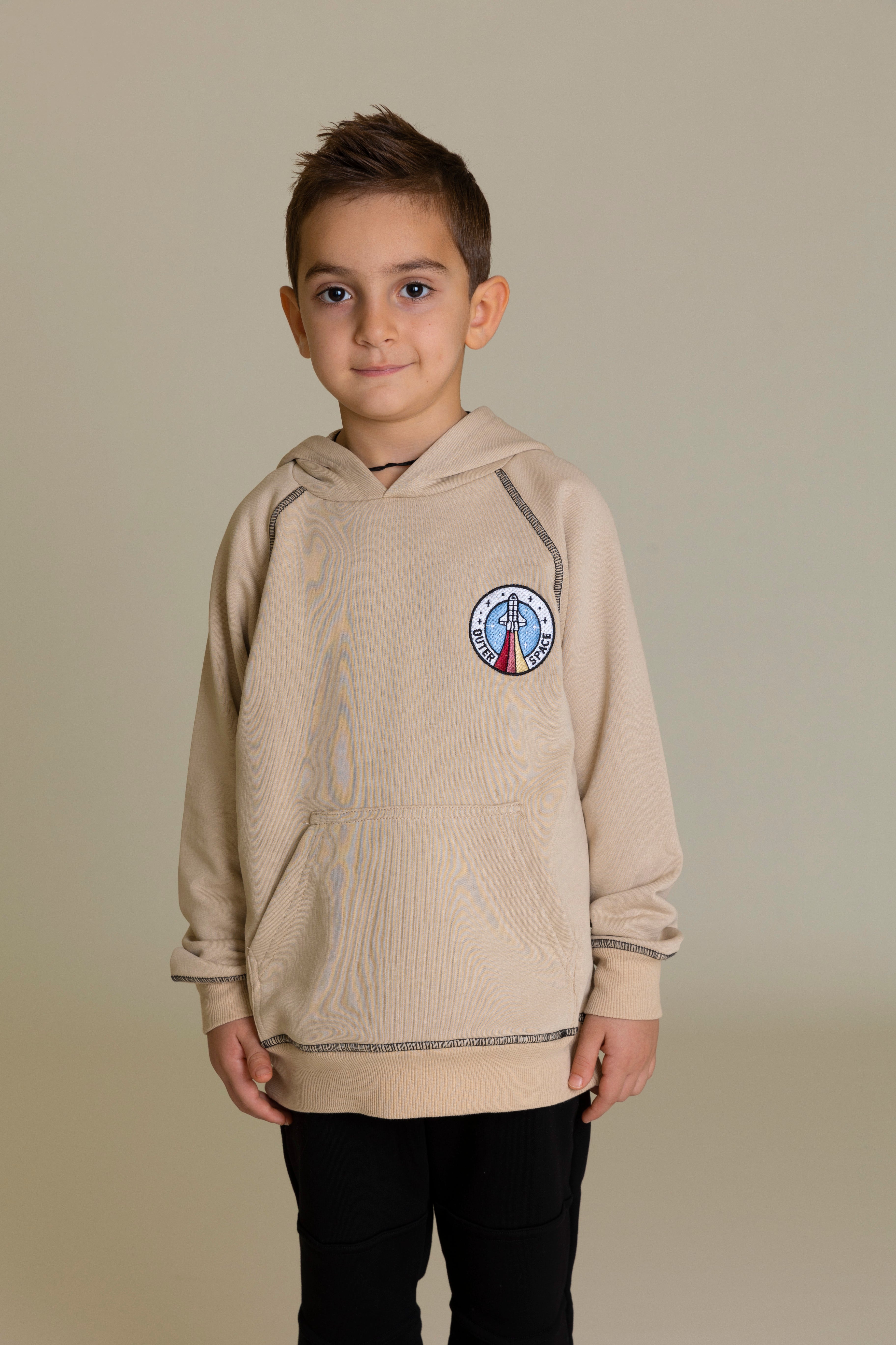 Rocket Sweatshirt with Hoodie For Boys - Beige - Pear