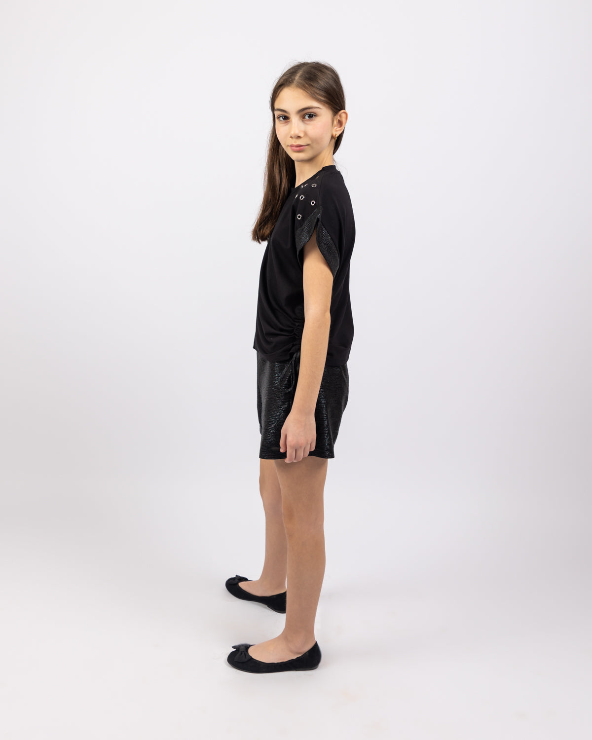 Studded Shoulder Top For Girls - Black - Pear