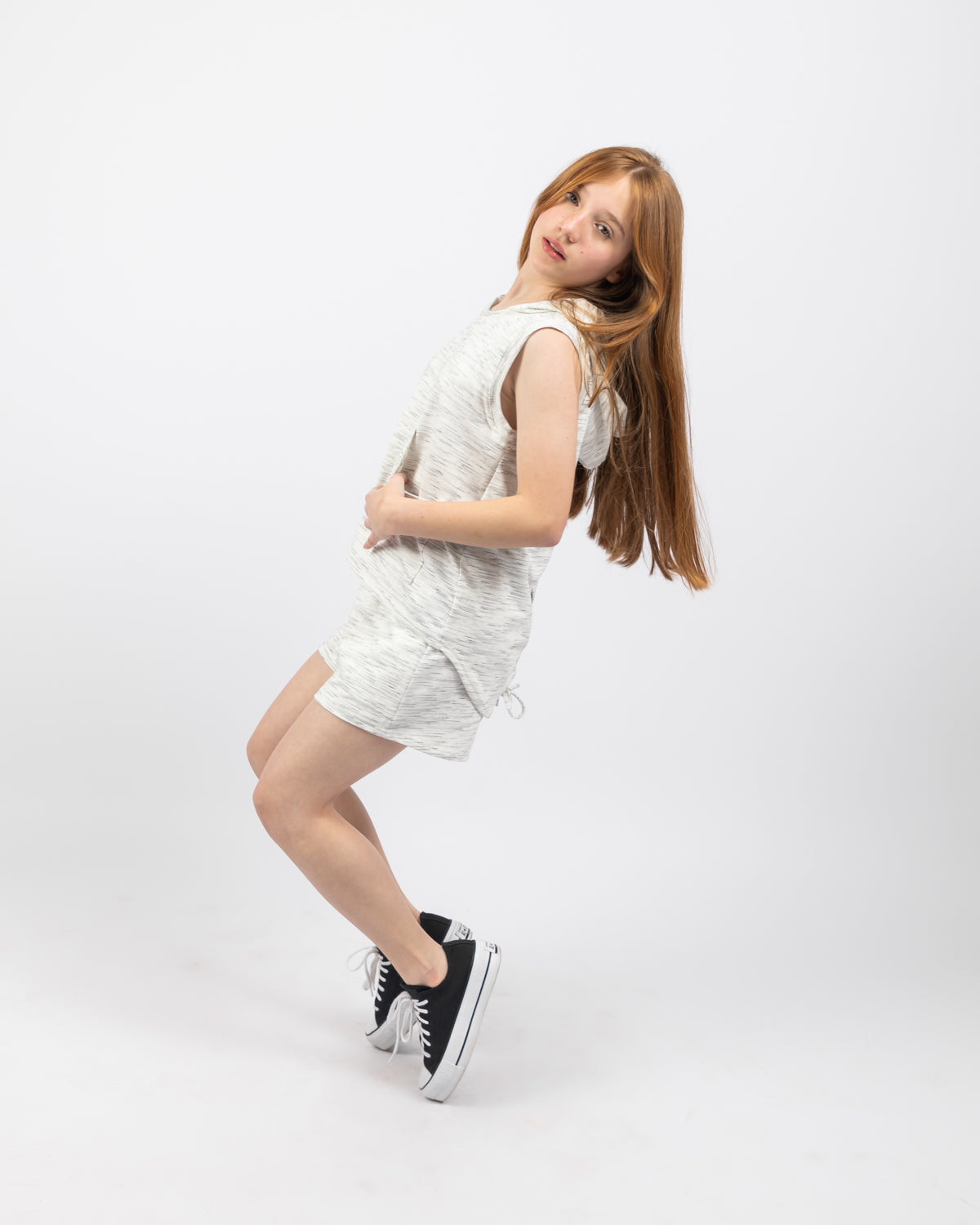 Sleeveless Set Top With Short Set For Girls - White - Pear