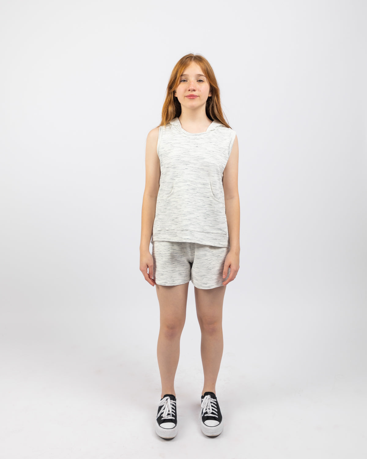 Sleeveless Set Top With Short Set For Girls - White - Pear