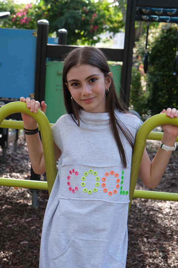 Oversized Dress with Studs For Girls - Grey